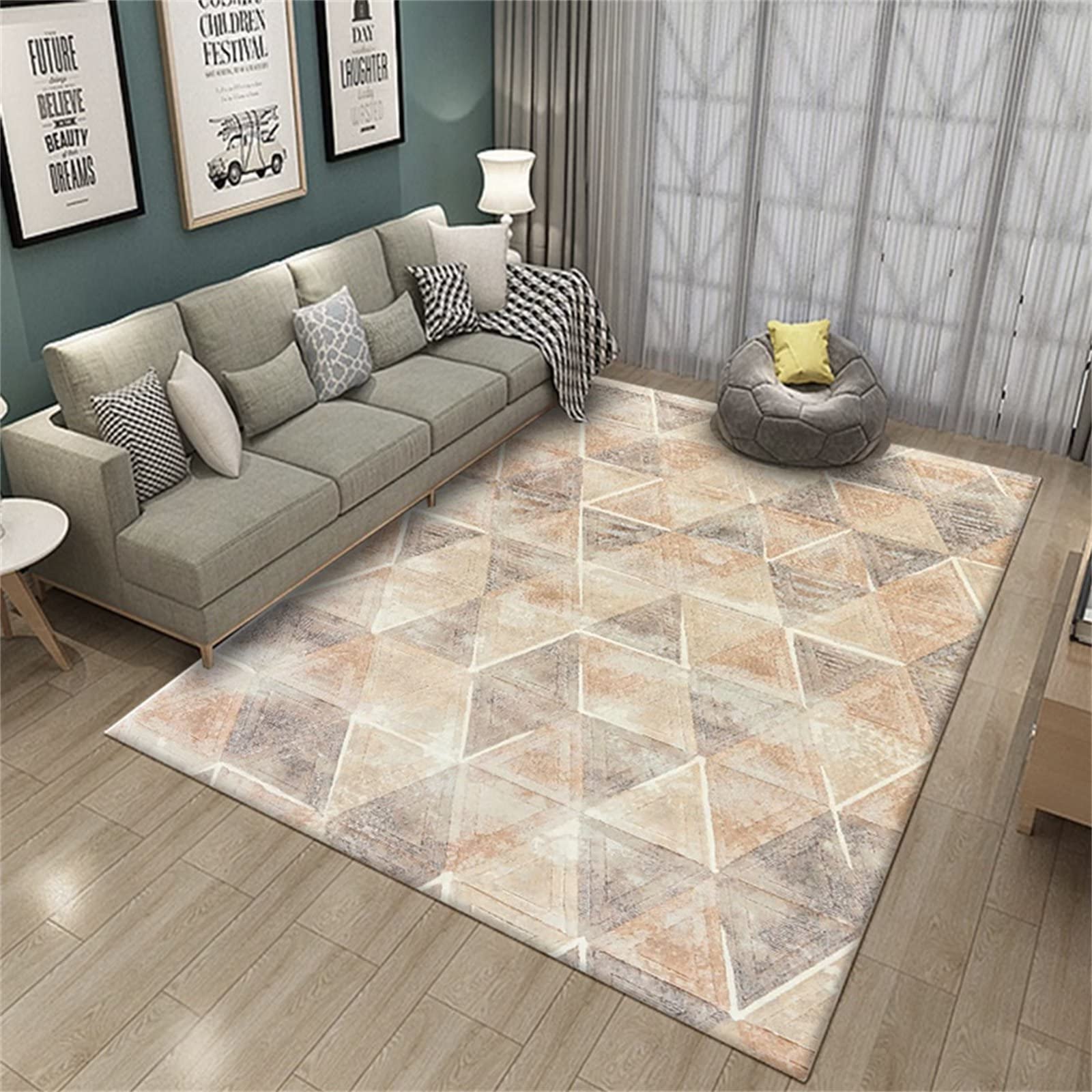 Tapis géométrique salon moderne facile à nettoyer polypropylène noir blanc jaune