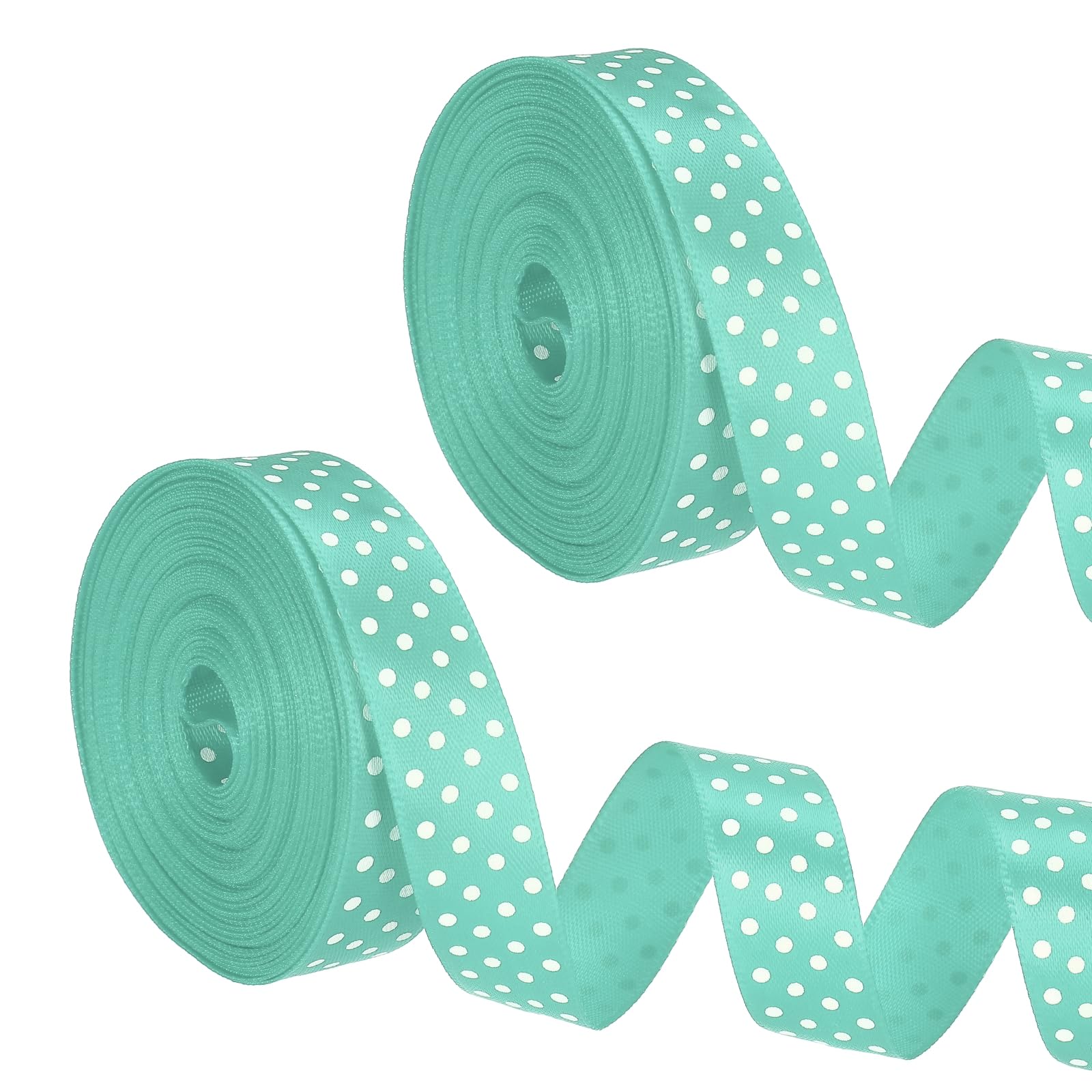 PATIKIL Polka Dots Grosgrain Ribbon (1.6cm x 9m, Cyan)(2Roll) Fabric Ribbons Bow Decoration with White Polka Dots, Suit for Flower Bouquet/Gift Wrapping/Party Decor/Bows Making