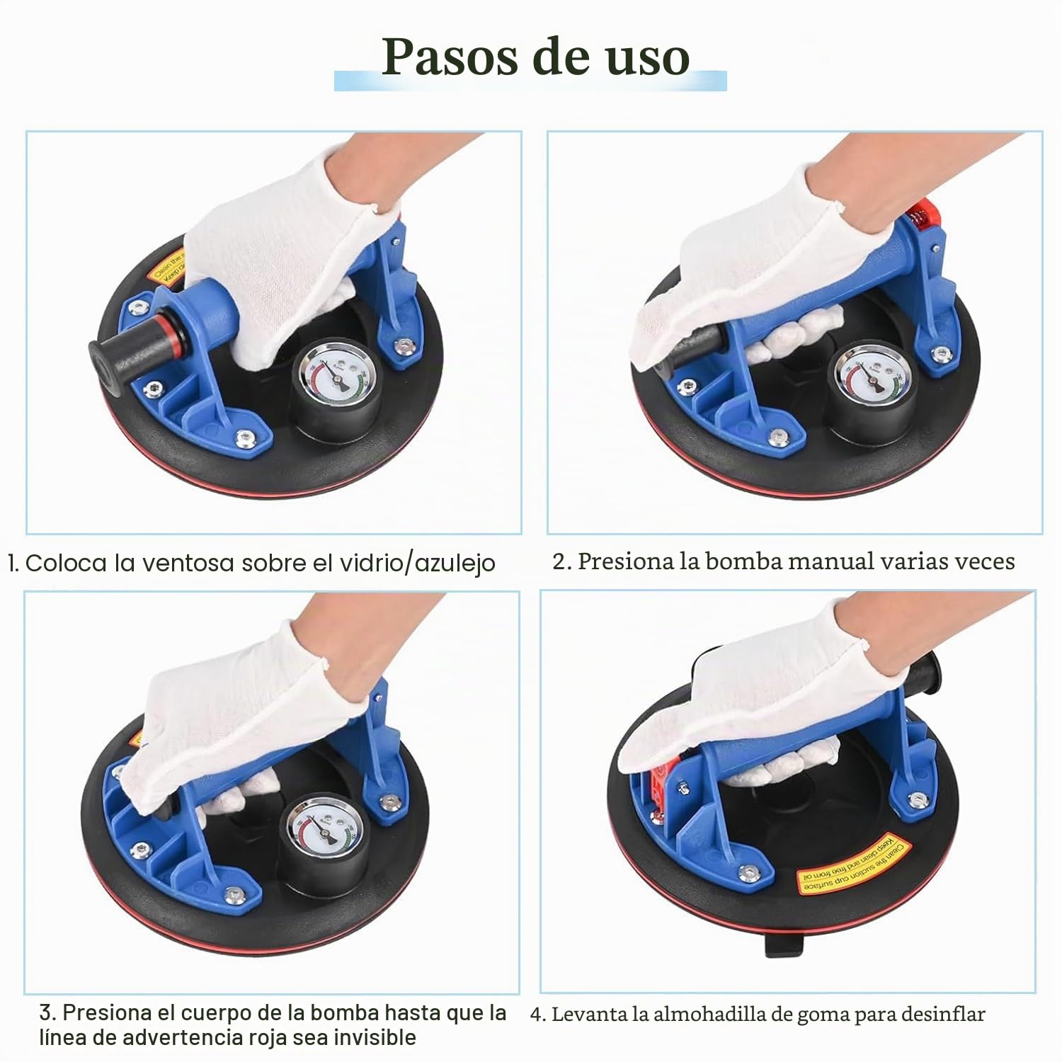 2 Piezas 8" Ventosas para Cristal con Manómetr, Ventosa para Azulejos Máx Cargas 200KG, Ventosa de Vidrio, Ventosa de Vacío, Ventosa Cristal con Caja de Transporte para Levantar Vidrio,Azulejos