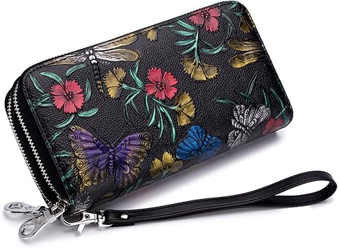 Double Zipper Long Clutch Wallet Cellphone Wallet,Womens Wallet Zip Around Card Holder Large Leather Phone Wristlet with RFID Blocking Style-B
