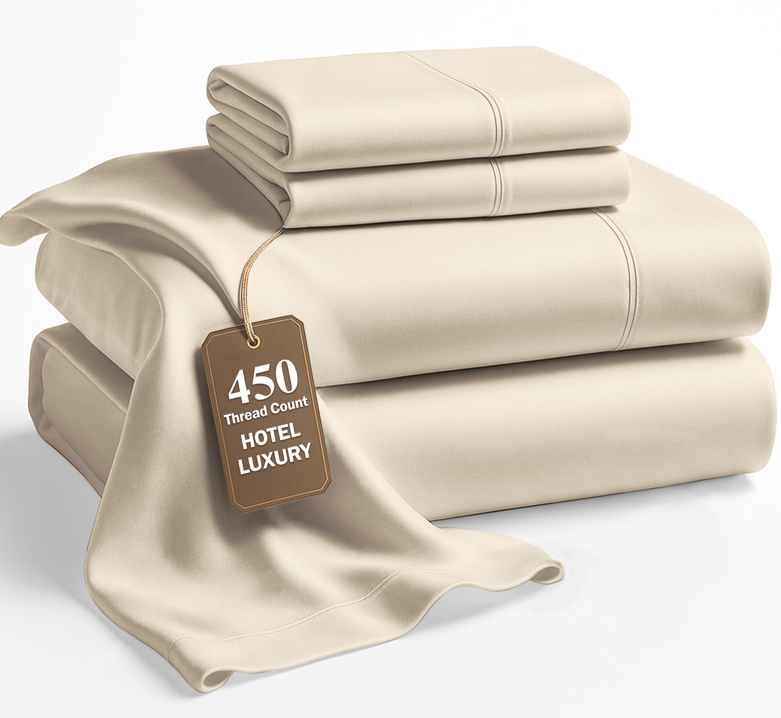 Lane Linen 100% Cotton Bed Sheets – 450 Thread Count Cooling Sheets Queen, Durable Daily Use Bedding, Value Comfort for Nightly Rest, Hotel Sateen Finish, Snug Fit 15" Deep Pocket Fitted Sheet – Taupe — view 17