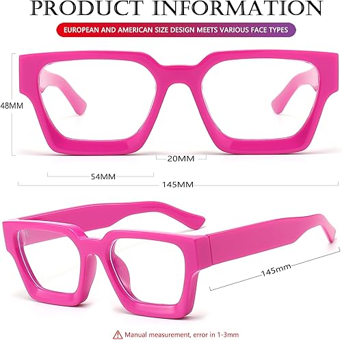 Miniatura 5 de AIEYEZO Lentes cuadrados de marco grueso para mujeres y hombres, lentes de luz azul a la moda, elegantes anteojos de computadora (rojo rosa)