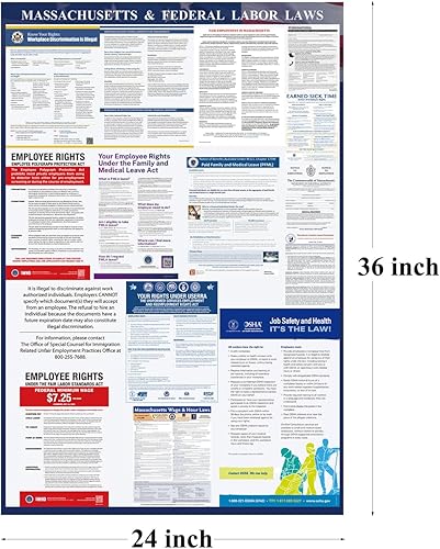 Miniatura 2 de KIKIGO Póster de las leyes laborales estatales y federales de Massachusetts 2024  Cumple con OSHA en el lugar de trabajo de 24 x 36 pulgadas