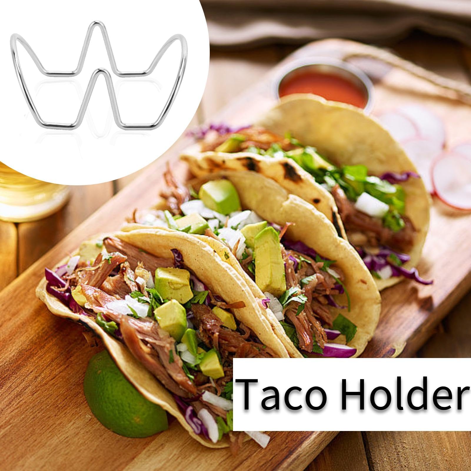Taco Holders for the Individual Serving, 2 Pack Stackable Stainless Steel Taco Holder Stands Versatile Wire Taco Rack for Holding Hard or Soft Tacos (U-shaped 2 grid)