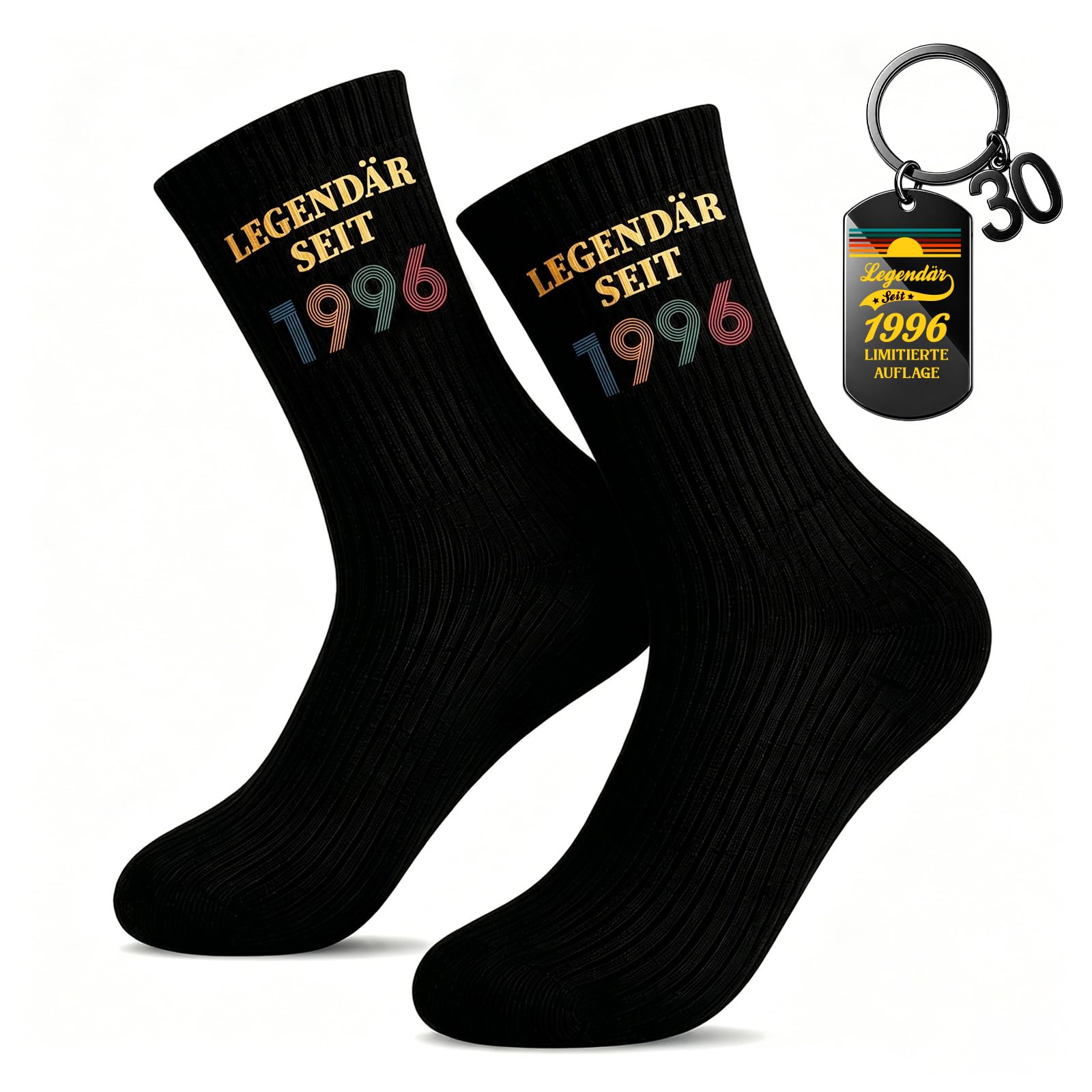 TUZELIYA 2026 Original 30/40/50/60 Geburtstag Frauen & Männer – Baumwoll-Socken mit Schlüsselanhänger, Lustige Geschenke für Schwester, Bruder, Mama, Papa, Oma, Opa, Freundin