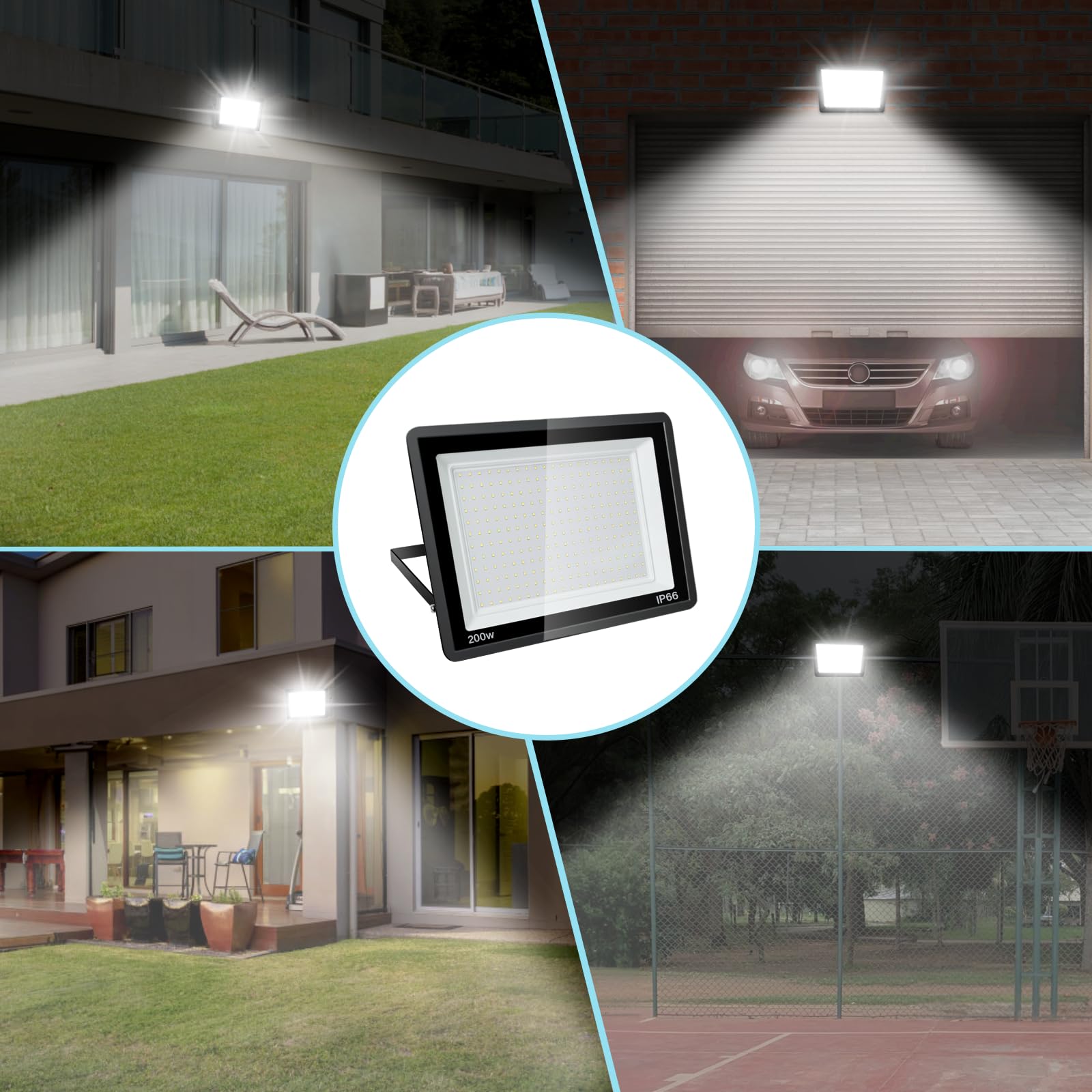 Riflettore LED per esterni 200W: 20000LM 6000K IP66 faretti da esterno | Faretto guidata da Esterno per giardini, patii, garage, risparmio energetico
