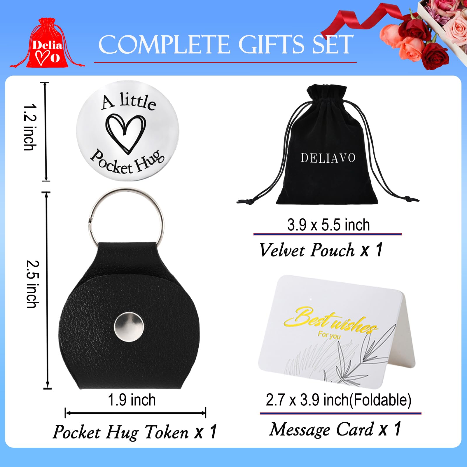 Pocket Hug Token Keychain for Women & Men - Inspirational Gifts for Him & Her Christmas Valentine's Day Graduation