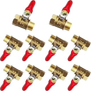 1/4 Ball Valve, 10 Pcs Brass Ball Valve Shut Off Switch, Heavy Duty Water Shut Off Valve, 1/4" NPT Air Hose Fittings Male X 1/4" NPT Female 180° Opreation Handle for Oil and Water Supply System