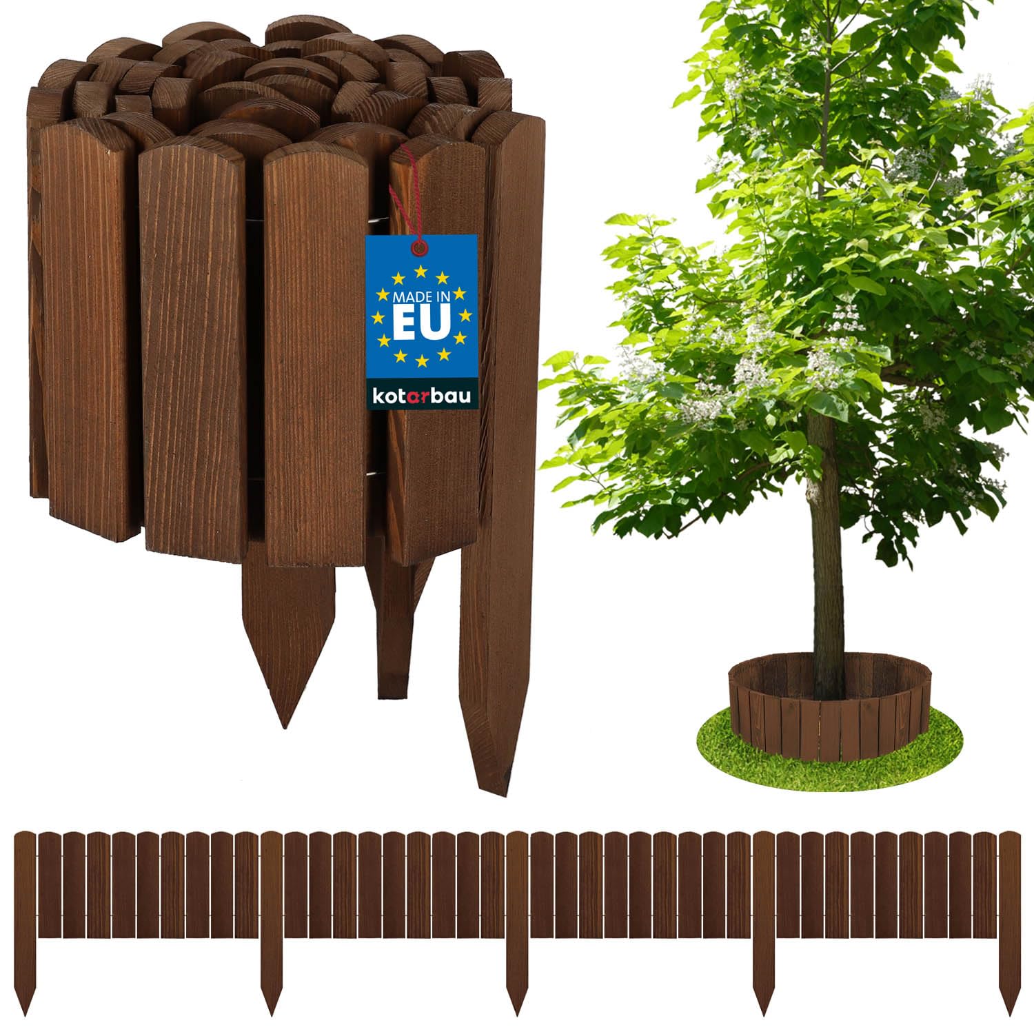 KOTARBAU® Bordura Madera - Valla Baja para Jardin - 200 x 20 cm - Bordura de Jardín - Marrón - Vallas de Madera