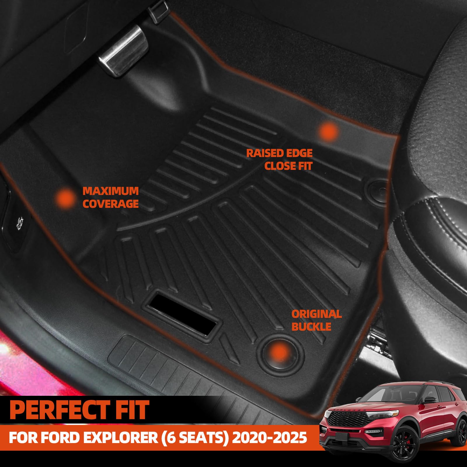 NQOQN All Weather Floor Mats Fit for Ford Explorer 6 Seats 2020-2025 2026 Floor Mats Cargo Mat with — view 2