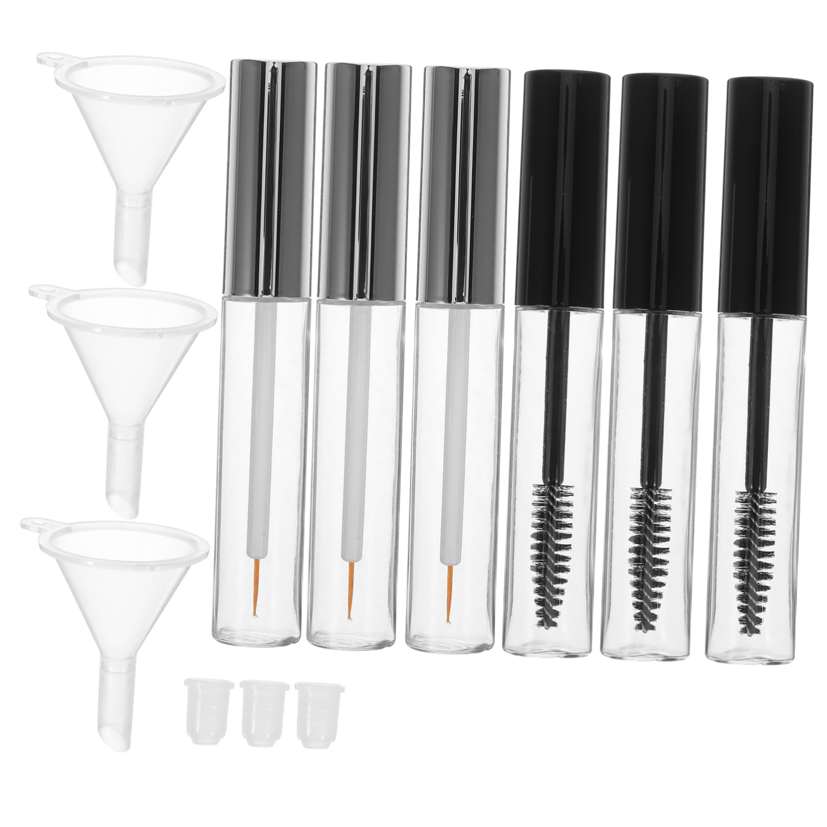 3Pcs Empty Eyelash Cream Bottles with Eyelash Wands Funnels Set Refillable Mascara Tube Kit for DIY Mascara Eyelash Enhancements for Makeup Lovers