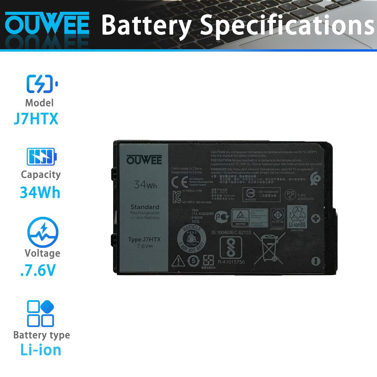 Amazon.com: OUWEE J7HTX Laptop Battery Compatible with Dell