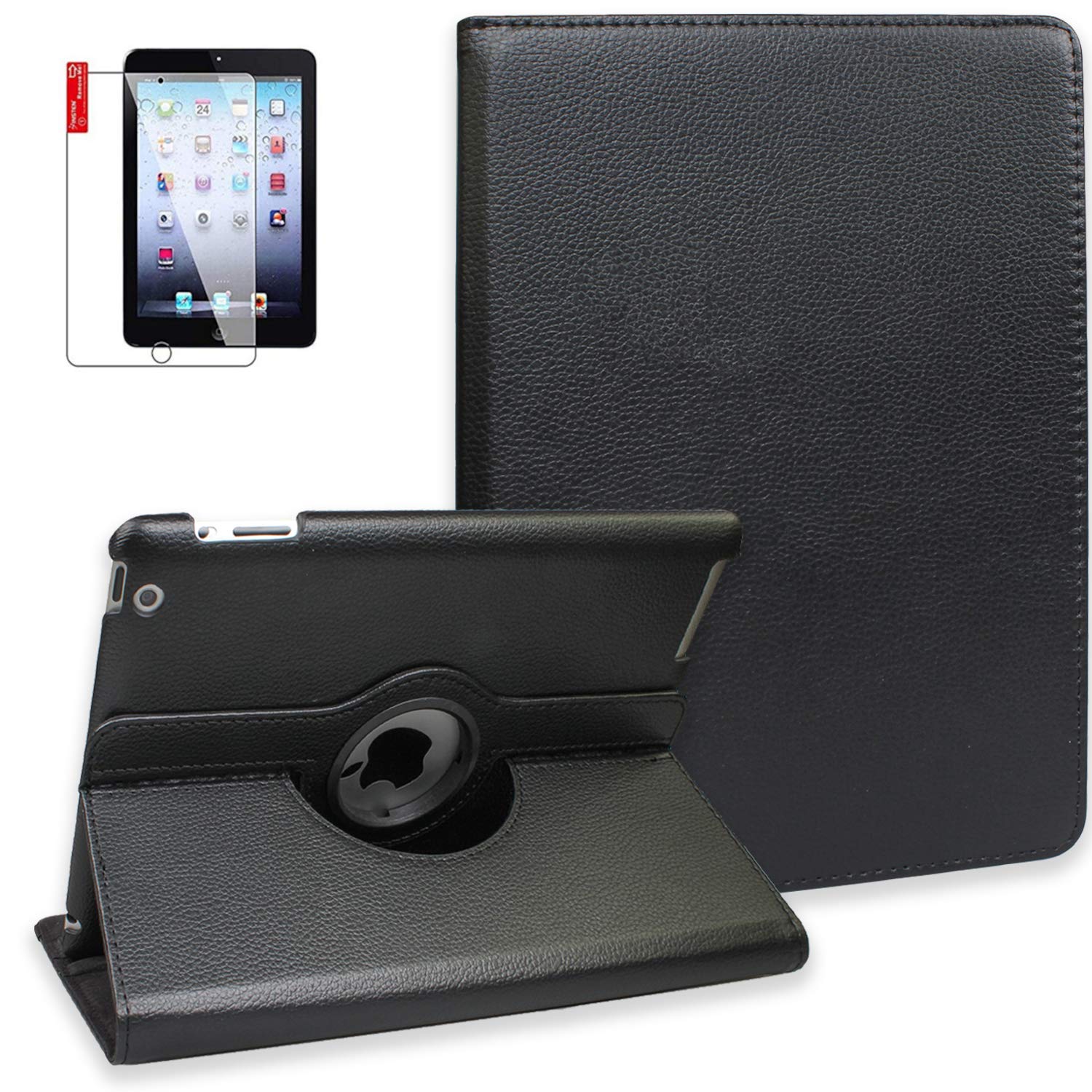 iPad 9.7 inch 2018 2017 Air1 Case with Screen Protector and Stylus - iPad 5th 6th Generation Case - 360 Degree Rotating Stand, Auto Sleep Wake, Shockproof - A1822 A1823 A1474 A1475 MR7F2LL/A (Black)