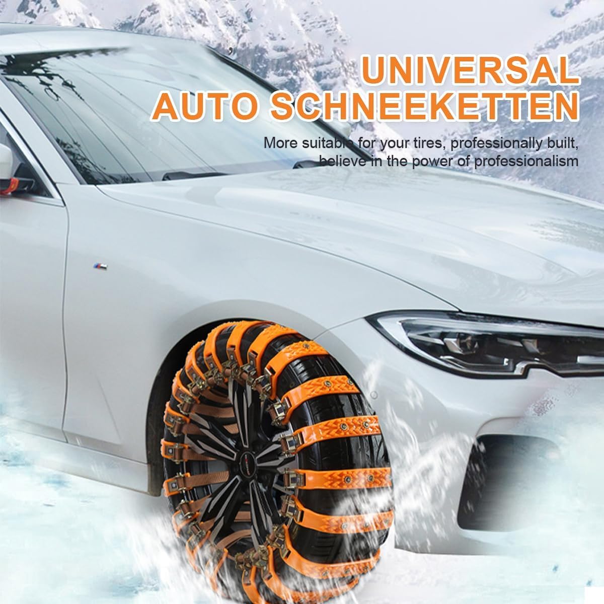 Schneeketten, Auto Schneekette für Reifen, 8 Stück Universal Winter Reifenketten 165-255mm, Anti Rutsch Autokette mit Handschuhen, Verstellbares Rutschfeste Ketten für Auto, LKW, SUV