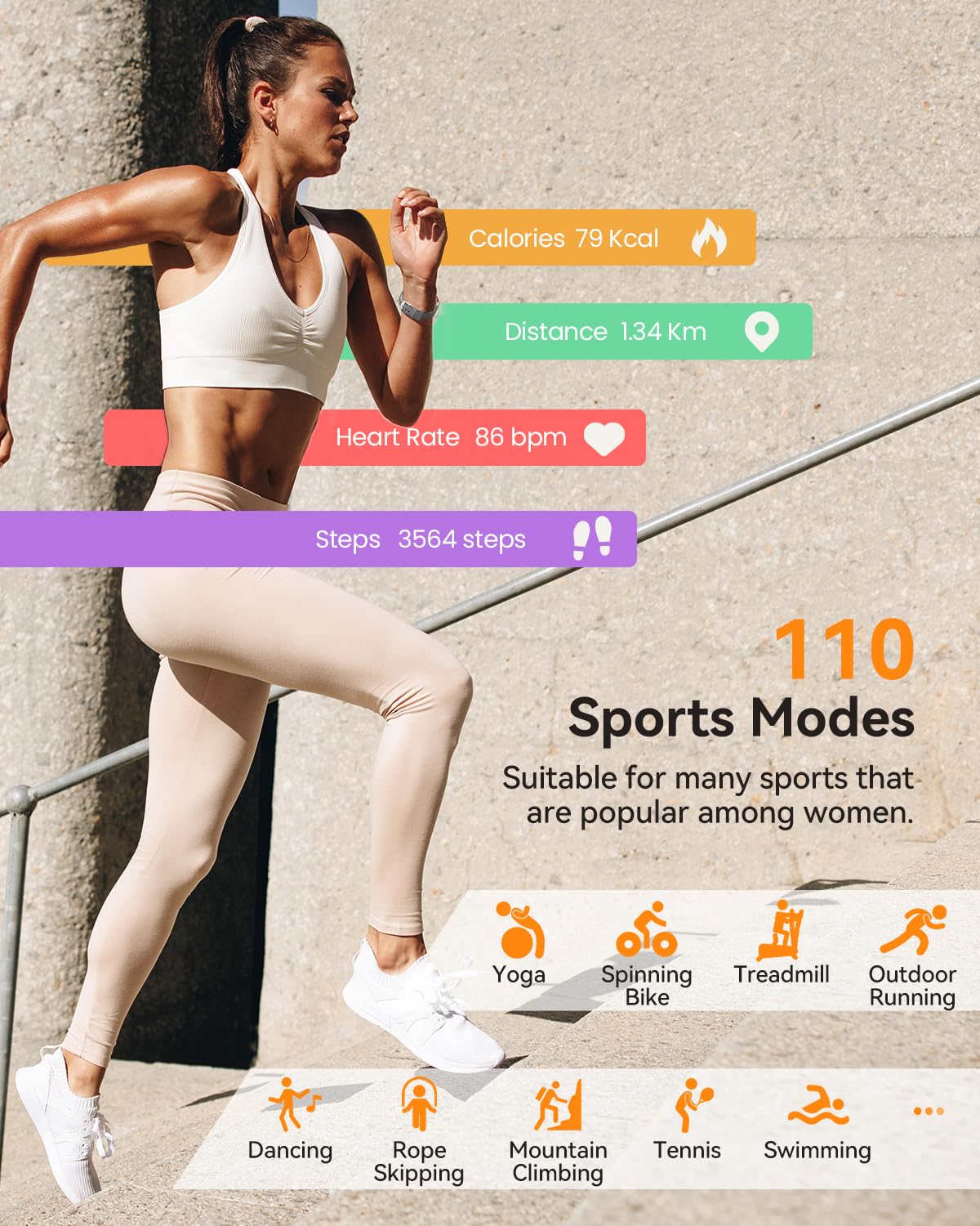 Smartwatch Donna, 1.27” Orologio Fitness con Chiamata Bluetooth, 110 Modalità Sportive, Ciclo Mestruale, Cardiofrequenzimetro SpO2, IP68 Impermeabile Smartwatch per Android iOS Argento