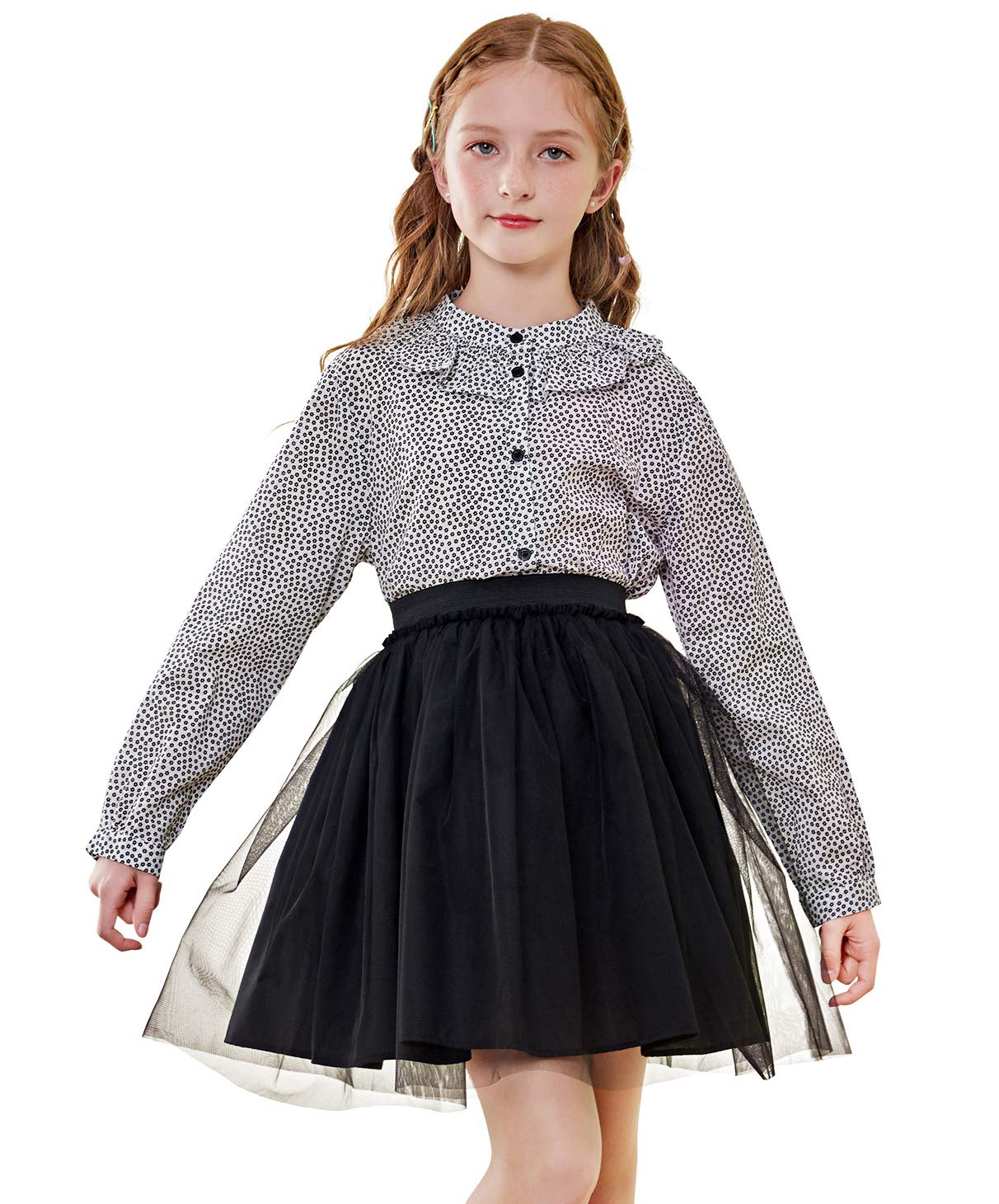 SOLOCOTE Girls Cotton Button Down Long Sleeve Blouse School Uniform Tops for Spring Summer