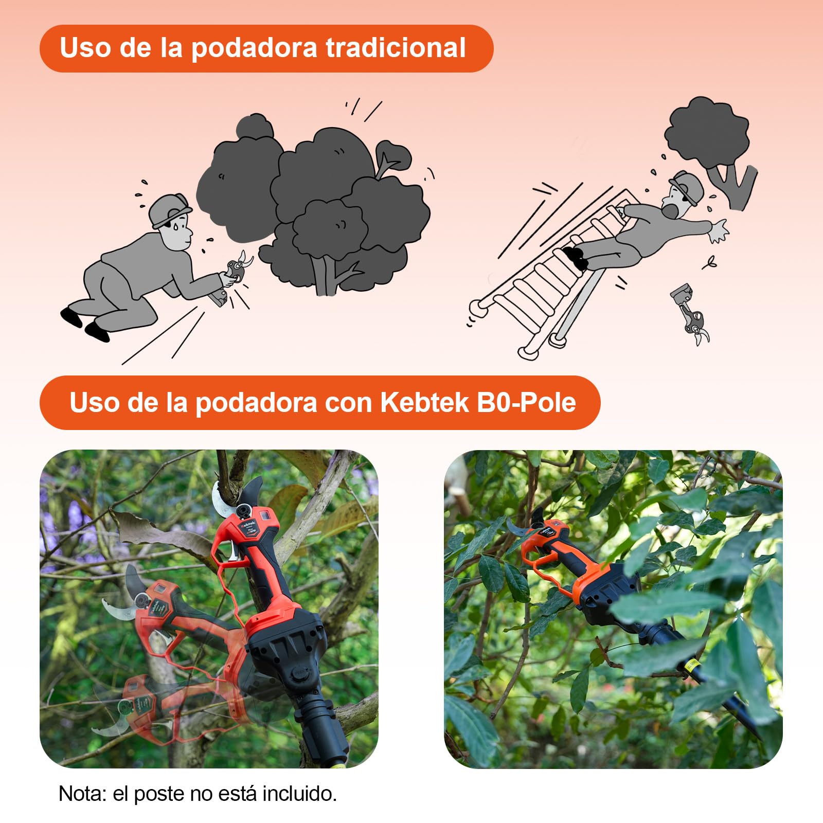 Kebtek Tijera Podar Electrica 40 mm Corte Podadora con Bateria Tijeras Electricas Profesional de 1,6'' para Jardinería y Trabajos Pesados | Tijera Podadora con Batería Corte Progresivo Compatibles con Batería Makita Clip para el Cinturón para Jardinería,