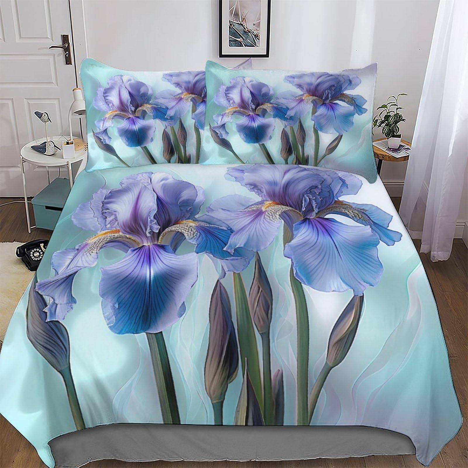 Housse de couette sans repassage à motif floral 220x240cm pour un lit King toujours impeccable