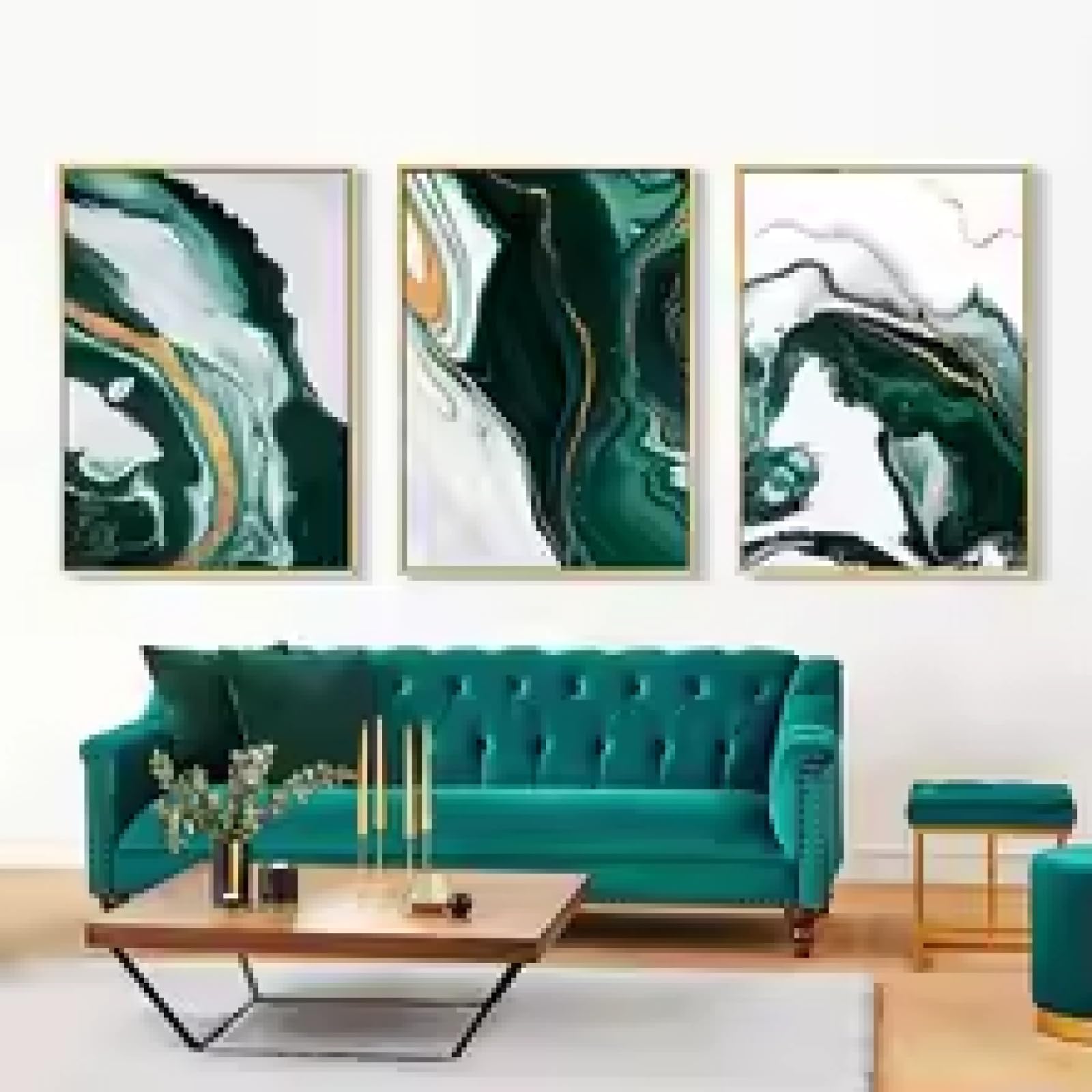 Tableau moderne abstrait marbre vert 70x90 cm avec cadre - 8