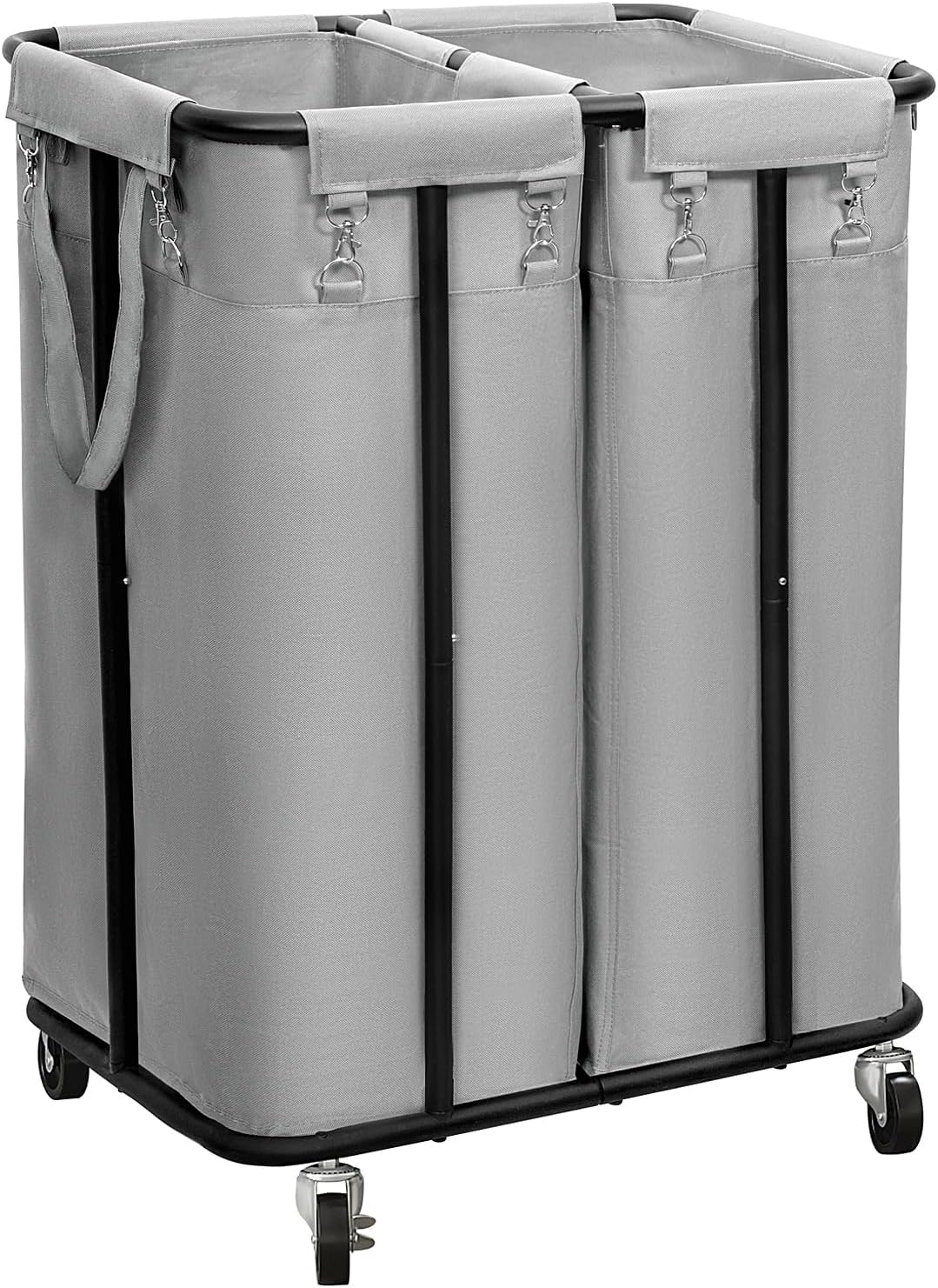 WOWLIVE Double Laundry Hamper with Wheels 170L Rolling Laundry Basket Organizer Laundry Cart with Steel Frame and Removable Bags Large Dirty Clothes Hamper Dorm Room Storage for Bedroom (Grey) 170L (22.8×16.1×30.3in) Grey