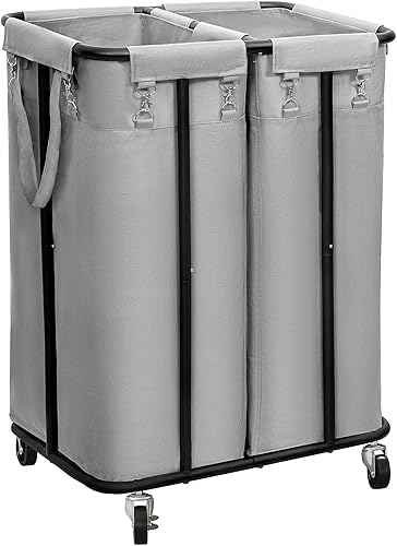 WOWLIVE Cesta de lavandería doble con ruedas de 170 L, cesta organizadora de lavandería con marco de acero y bolsas extraíbles, cesta grande para