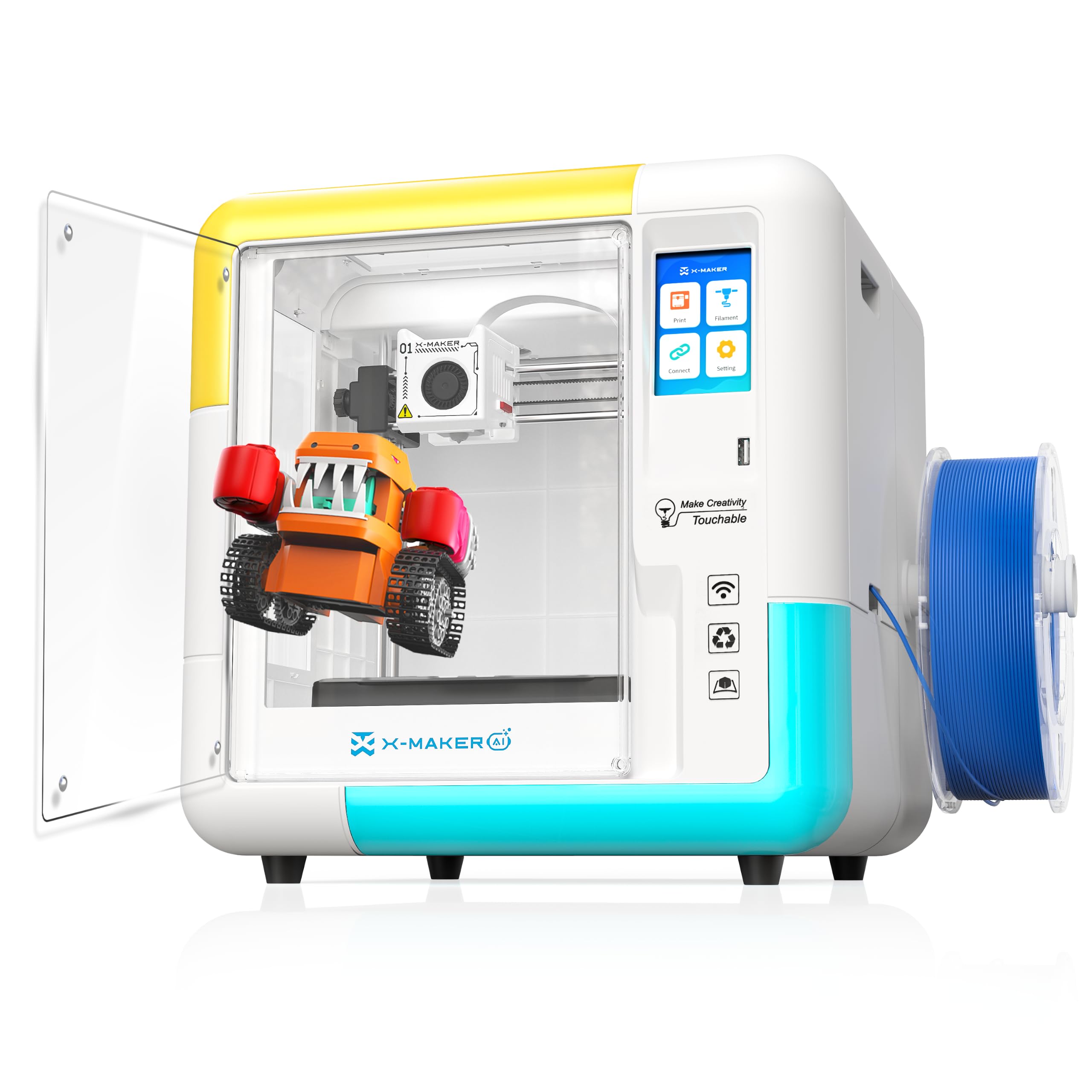 X-Maker Impresora 3D con aplicación de diseño - Totalmente Cerrada, aplicación de diseño de IA, Amplia colección de Plantillas de Juguetes 3D, con más de 15 módulos de diseño 3D
