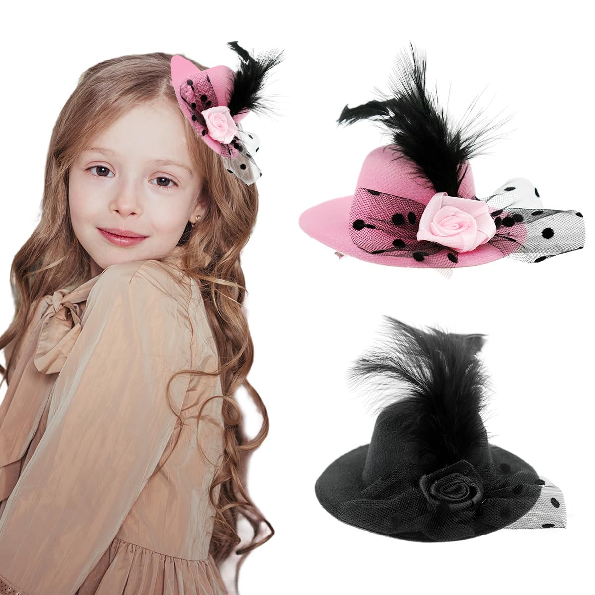 Venzina® 2pcs Mini Tea Hat Hair Clips for Girls Kids, 4 inch Party Hat Fascinator Hats for Women, Clip-On Fancy Headwear Mesh Tiny Hat Hair Clips for Wedding Tea Party Favors (Black & Pink) (B0DFXQH71R) Amazon Price History, Amazon Price Tracker