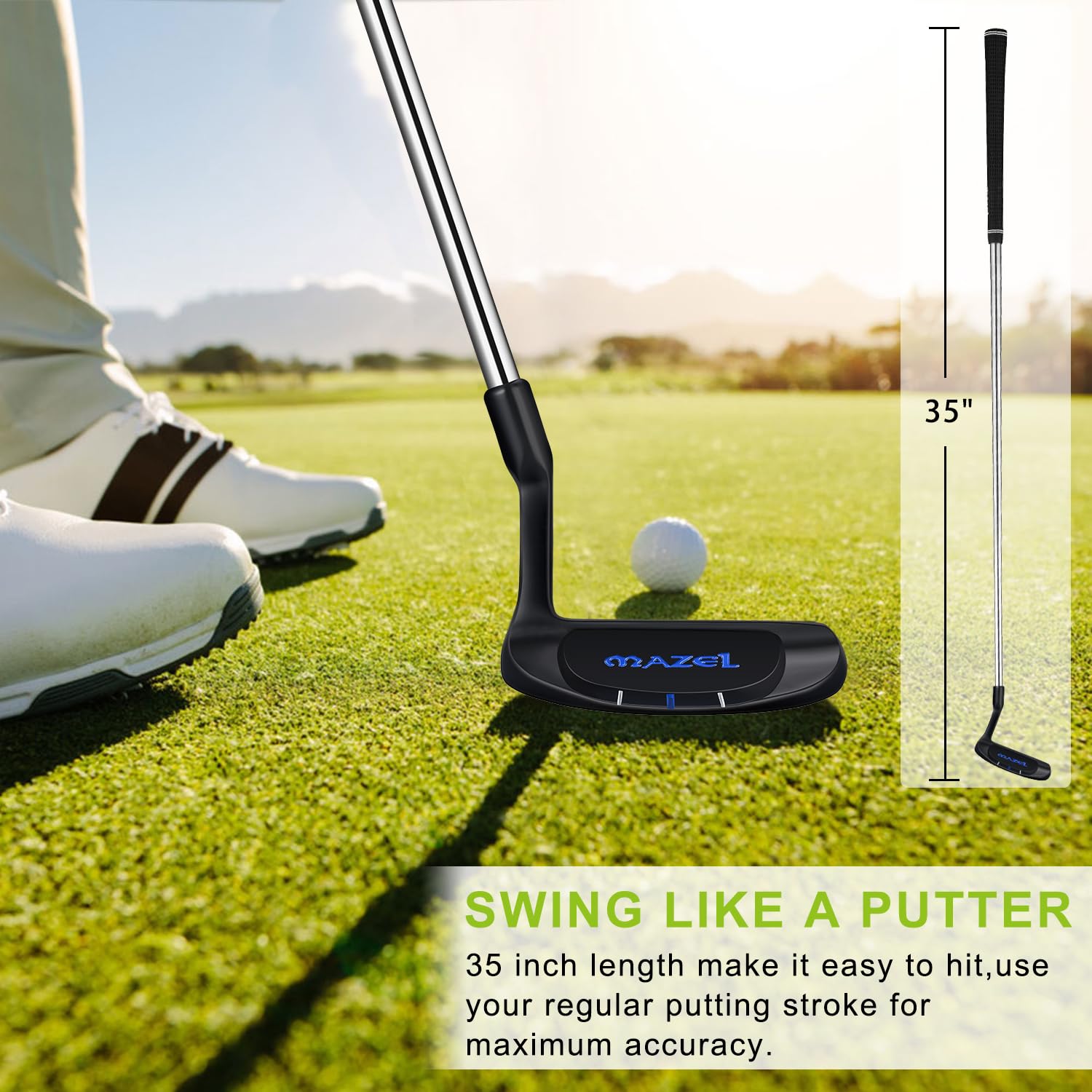 MAZEL Chipper - Palo de golf para hombres y mujeres, 37 grados, 72 grados, cuña de lanzamiento de acero inoxidable de 35 pulgadas para control de juego corto