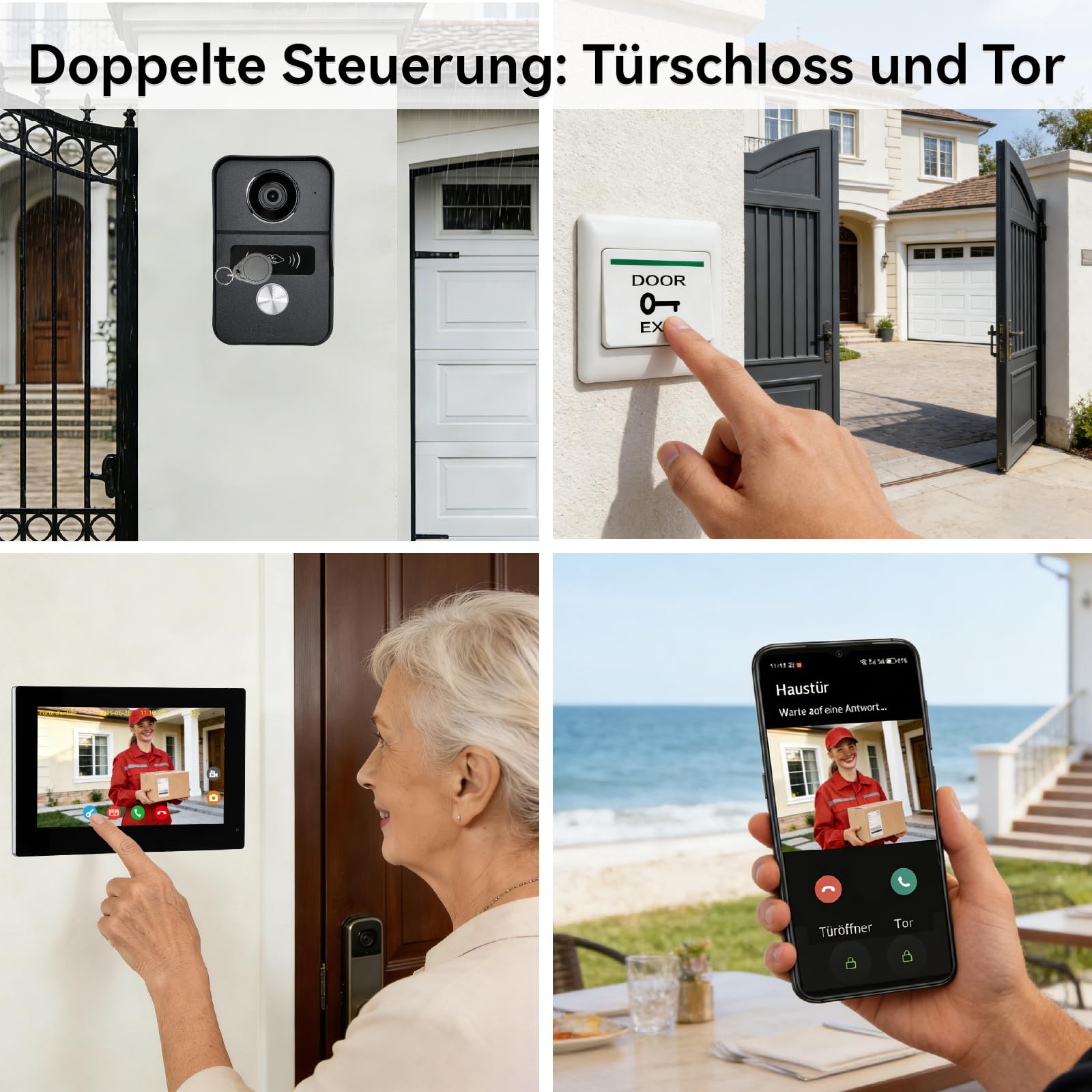 Video-Türsprechanlage, 2 Draht WiFi Türklingel mit 7" Farb-Touchscreen, 1080p Nachtsicht und Zwei-Wege-Audio, Gegensprechanlage mit Fernentriegelung, wifi6 2.4G/5G, KW02-IP7 Schwarz