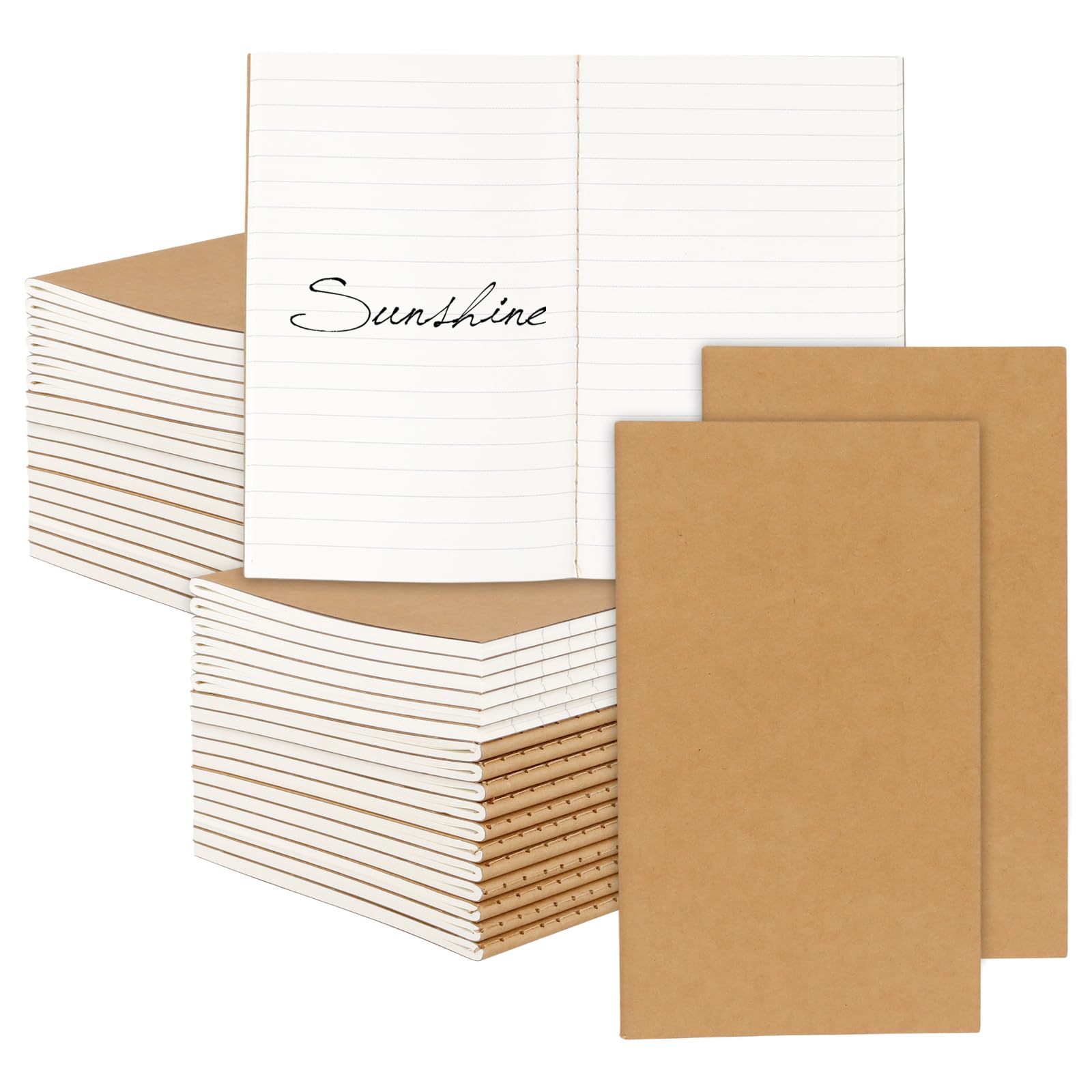 SENJEOK 50 Pack A6 Small Kraft Lined Notebook, 60 Sheets/120 Pages Brown Pocket Notepad, 16.5 x 9.2cm, 80gsm Mini Notebook for Home Office Journal