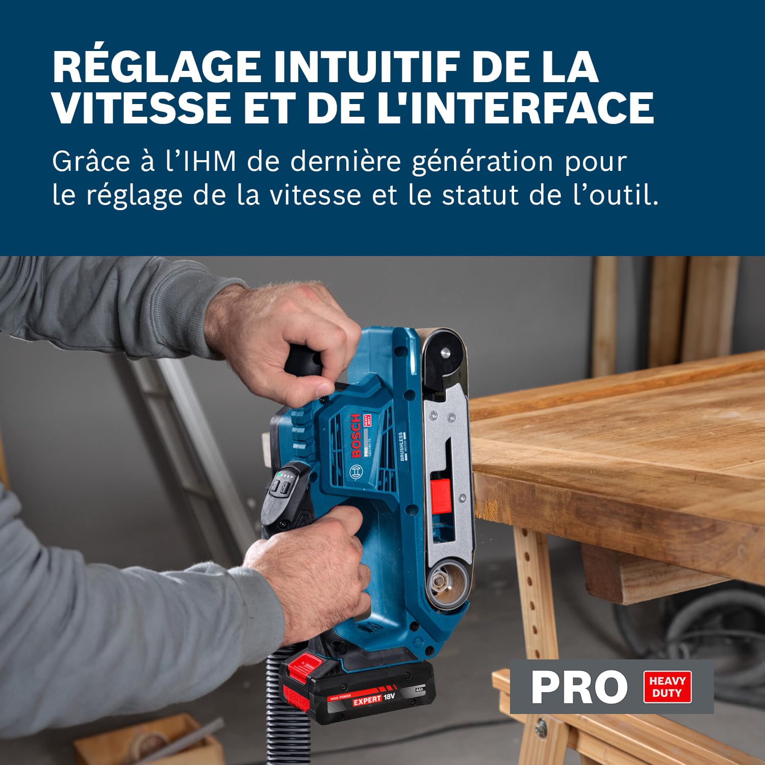 Bosch PRO 18V System Ponceuse à bande sans-fil GBS18V-75 (avec bande abrasive à grain 80, sac à poussières)