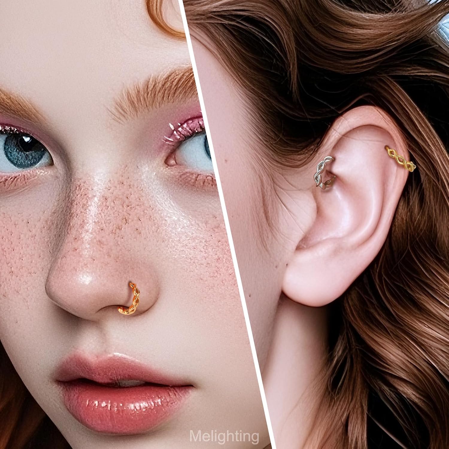 Melighting 20G Twist Nose Ring Hoop, 316L Stainless Steel Helix Cartilage Earring, Hinged Segment Ring, Conch Lobe Septum Nostril Piercing Jewelry for Women 7/8 mm - Image 7