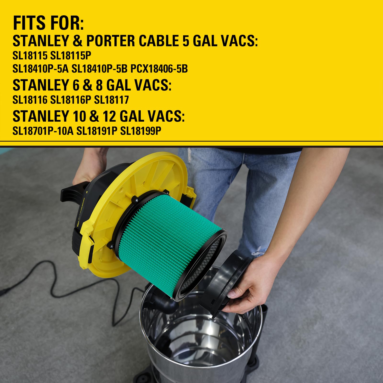 Stanley 08-2566H HEPA Cartridge Filter – Fits Most 5–18 Gallon Wet