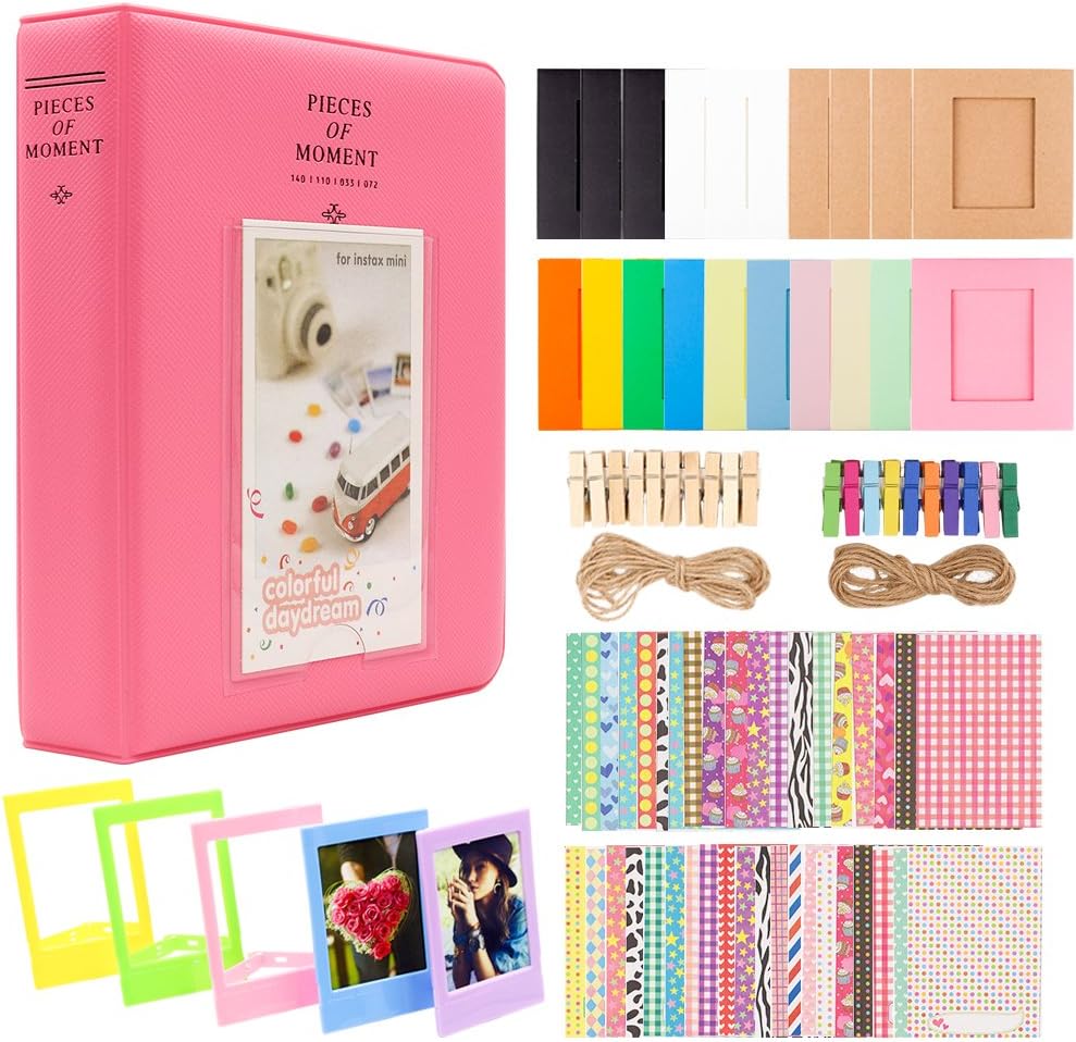 Ablus 2x3 Inch Photo Paper Film Album Set for Fujifilm Instax Mini Camera, Polaroid Snap, Z2300, SocialMatic Instant Cameras & Zip Instant Printer (64 Pockets, Flamingo Pink)