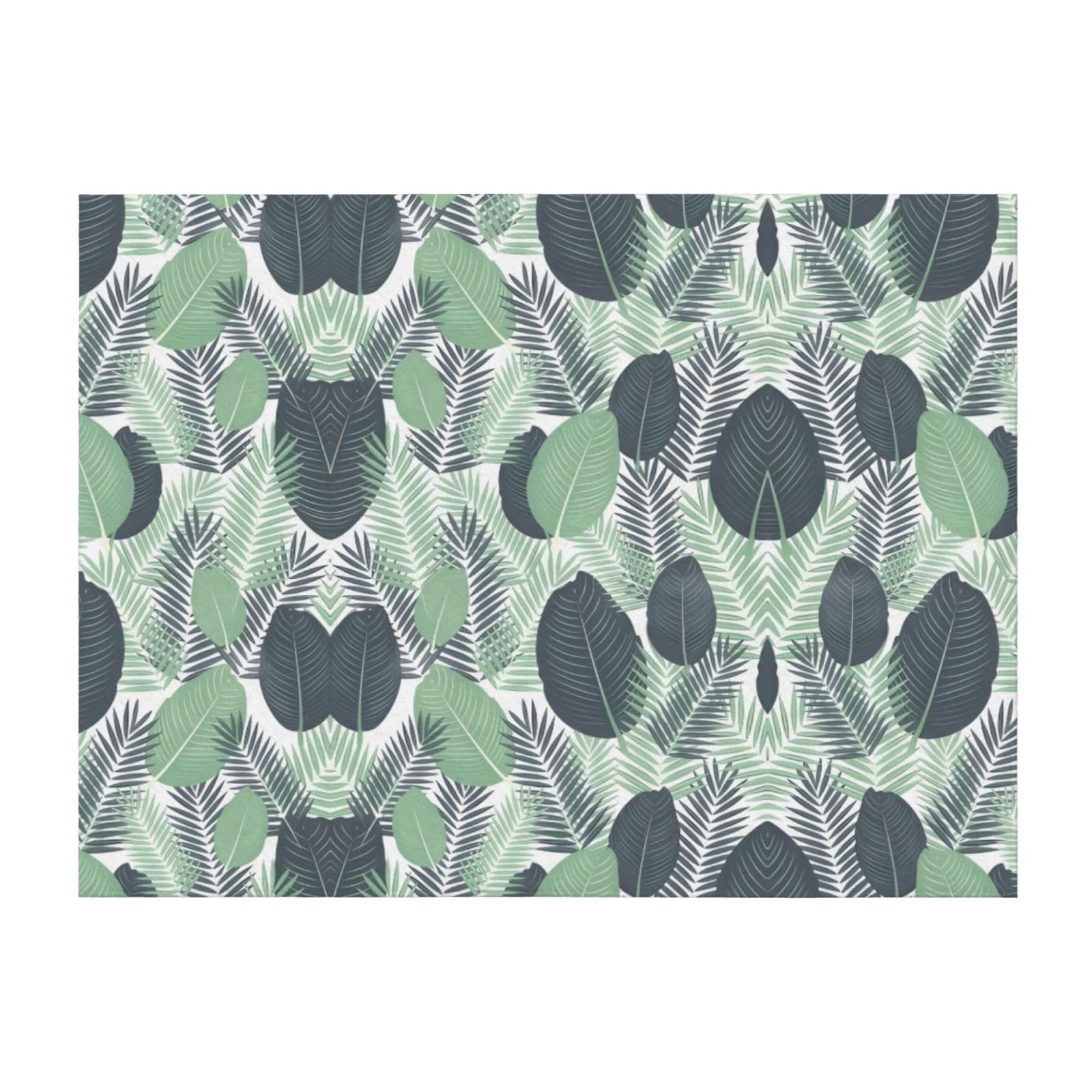 Couverture polaire douce haut de gamme motif végétal vert