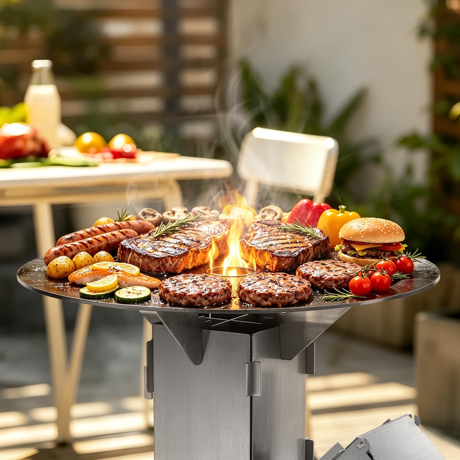 Horno de cohetes con placa de parrilla, diámetro de 49 cm, sistema