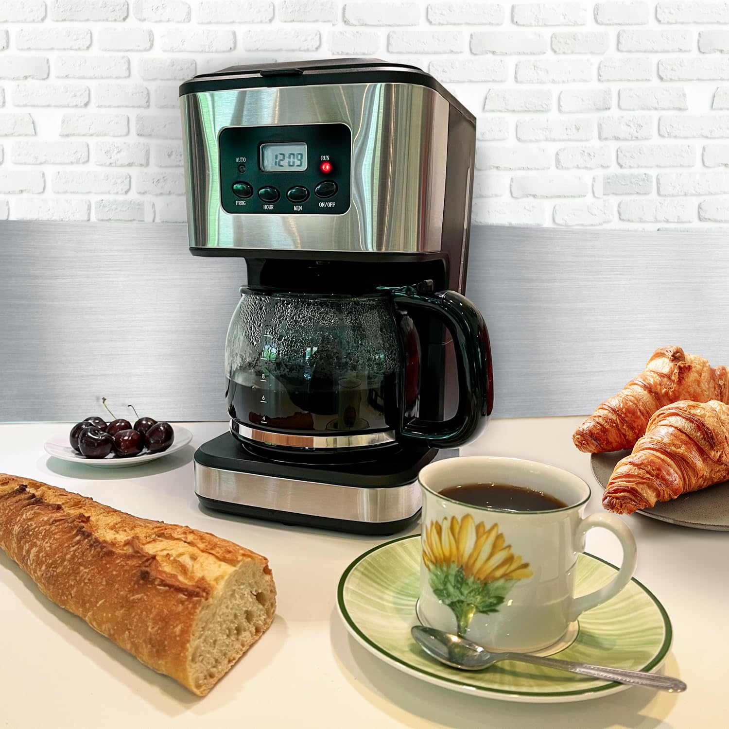 LITTLE BALANCE 8630 Caffè Control, Caffettiera Filtro, Programmabile 24h, Caraffa in vetro, 12 tazze, 900 W, Finiture Inox, Nero