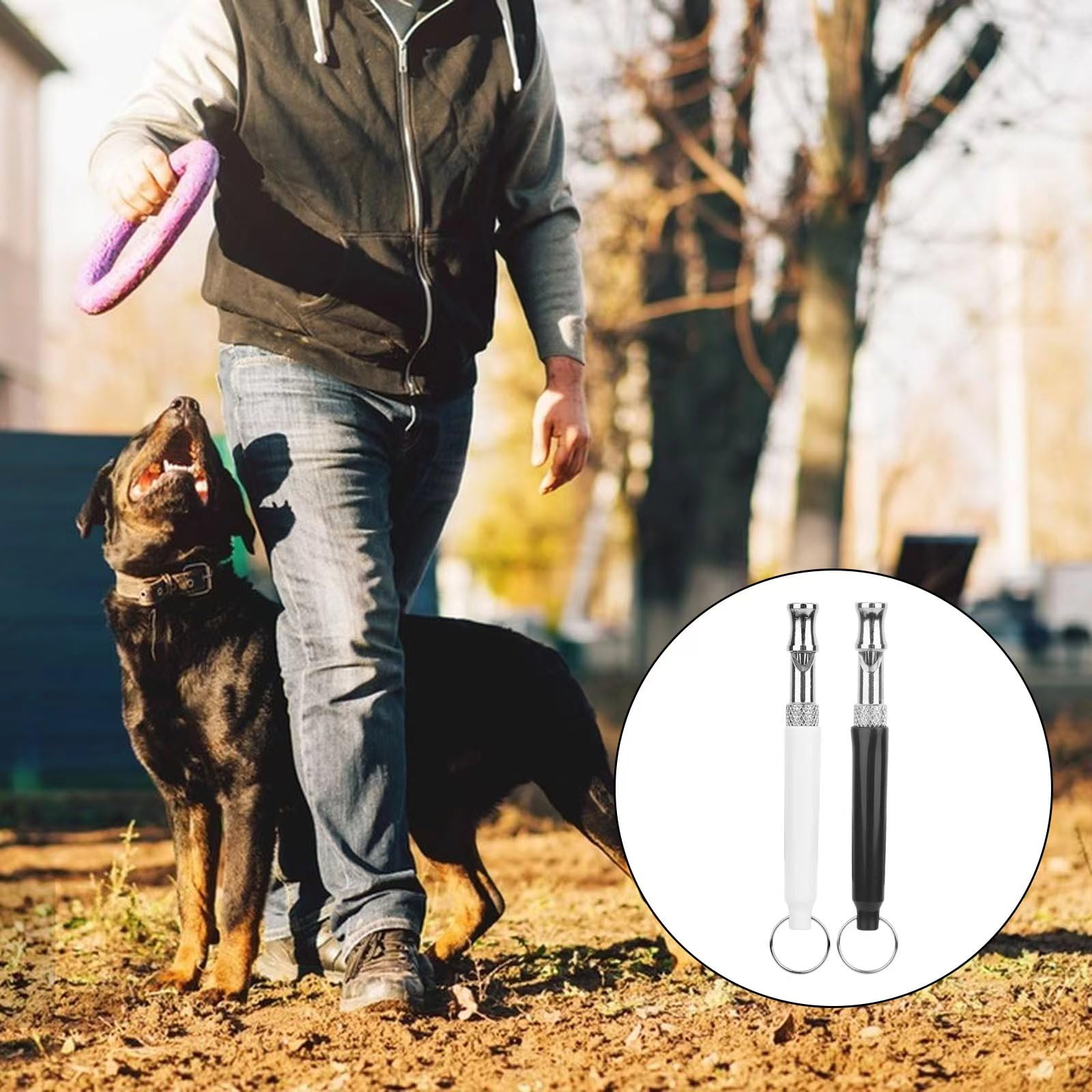 Lot de 2 De Sifflet Chien,Sifflet Ultrason Chien Anti Aboiement Fréquence Réglable Professionnelle, Haute Fréquence, Silencieux, avec Cordon pour L'éducation des Chiens