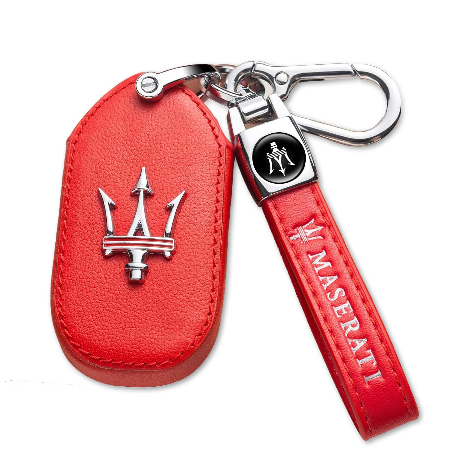 Leather Key Fob Case Cover,Key Shells Suit for Maserati 2013-up Quattroporte, Ghibli, 2017-up Levante All Models for Man and Women Key fod Holder Accessories Black Red