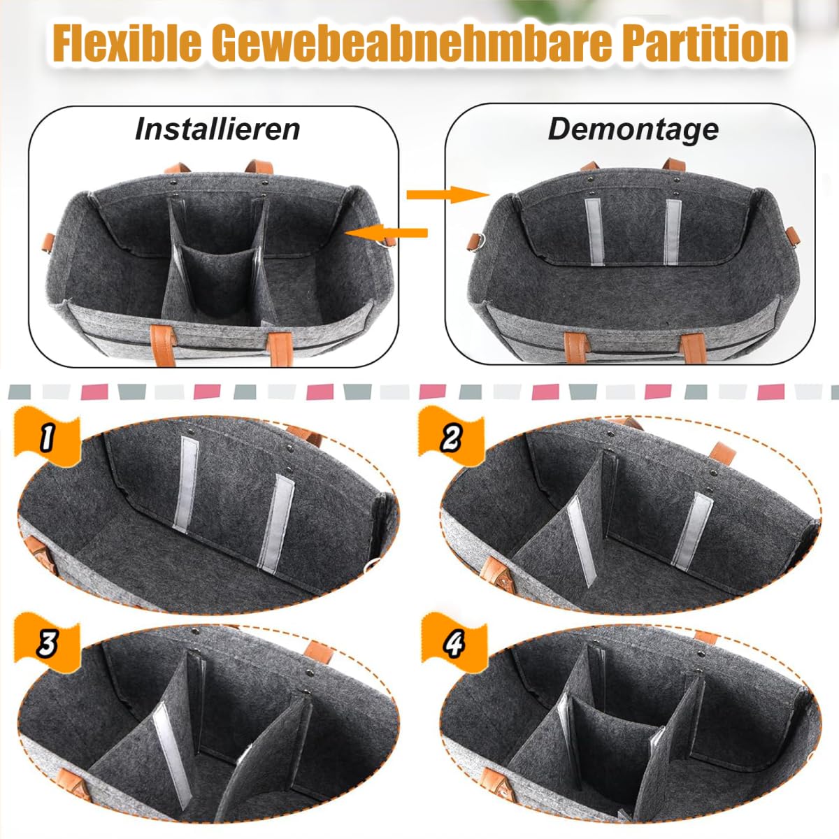 Borsa In Feltro Da 16 Litri Con Scomparti - In Plastica Riciclata, Pieghevole, Con Tracolla E Manici - 38x23x18 Cm - Per Shopping, Picnic, Viaggi