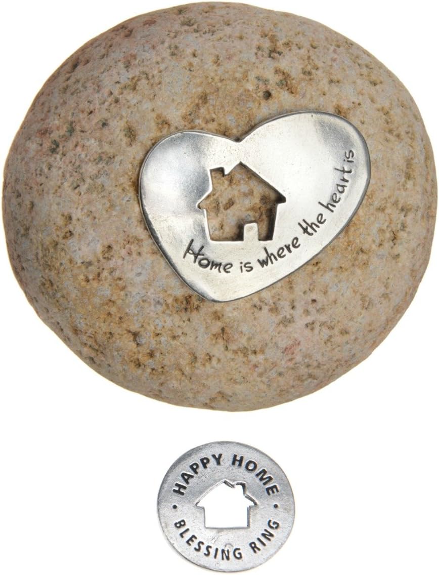Whitney Howard Designs Home is Where the Heart Is Housewarming Gift - Decorative Stone with Pewter Plate and Blessing Ring
