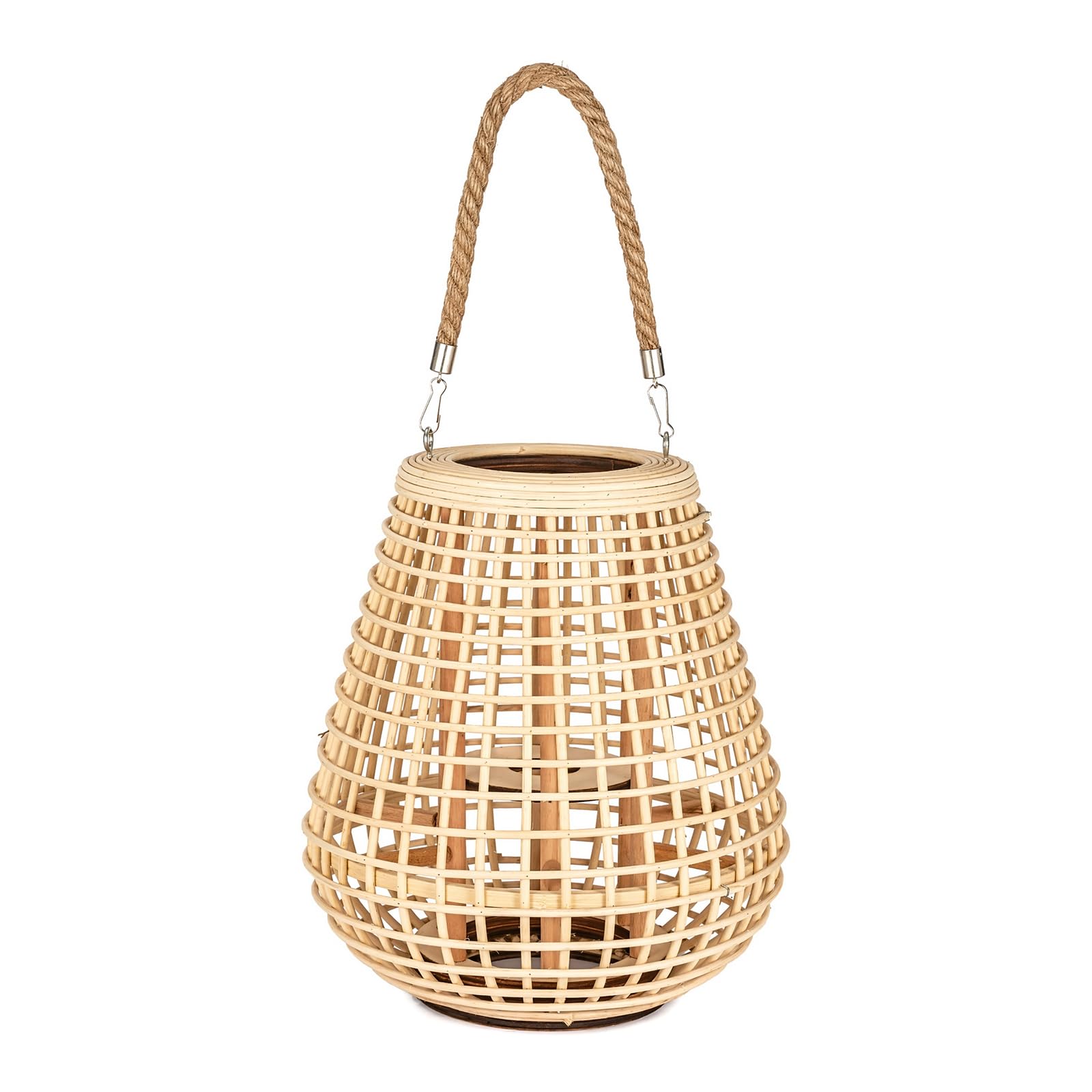 GoDyna Handmade Rattan Floor Lamp, Natural Rattan Weaving Bedside Standing Light, Pastoral Style Decorative Weaved Basket Candle Holder for Bedroom Living Room (with Handle)