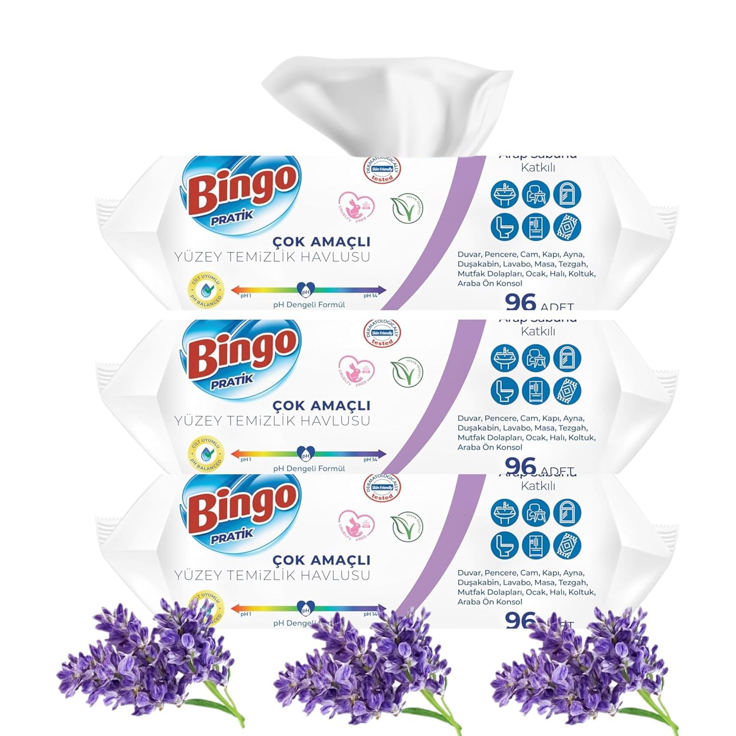 Bingo Reinigungs Streifenfrei Oberflächenreinigungstücher Glas & Oberflächen, Abdeckung Staubreiniger – Schnell trocknend (3, Lavendel)