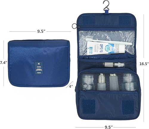 Miniatura 26 de Trawila Neceser colgante de viaje, bolsa de cosméticos, organizador de maquillaje para hombres y mujeres con gancho resistente, Flamenco azul