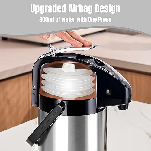 Miniatura 4 de Jarra de café Airpot mejorada con doble bomba, jarra de café de 84 onzas 2.5 L para mantener el calor, dispensador de bebidas para bebidas