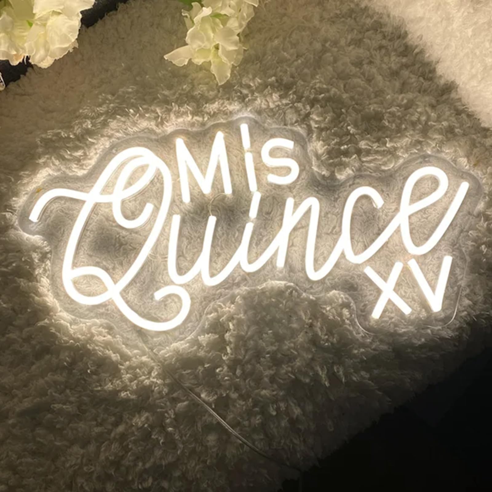 AMANYMXOK Mis Quince Custom Mis Light Sign Quinceanera Neon Signs for Bedroom Wall Decor White Neon Lights Signs Birthday Wall Art Neon Light Up Signs