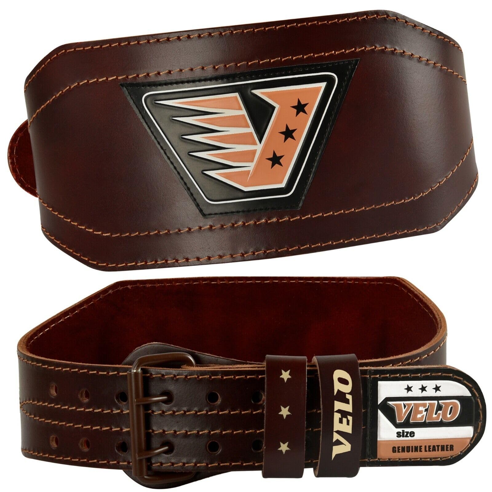 VELO Weight Lifting Belt Men and Women Buffalo Hide Genuine Leather Back Support Dark Brown color