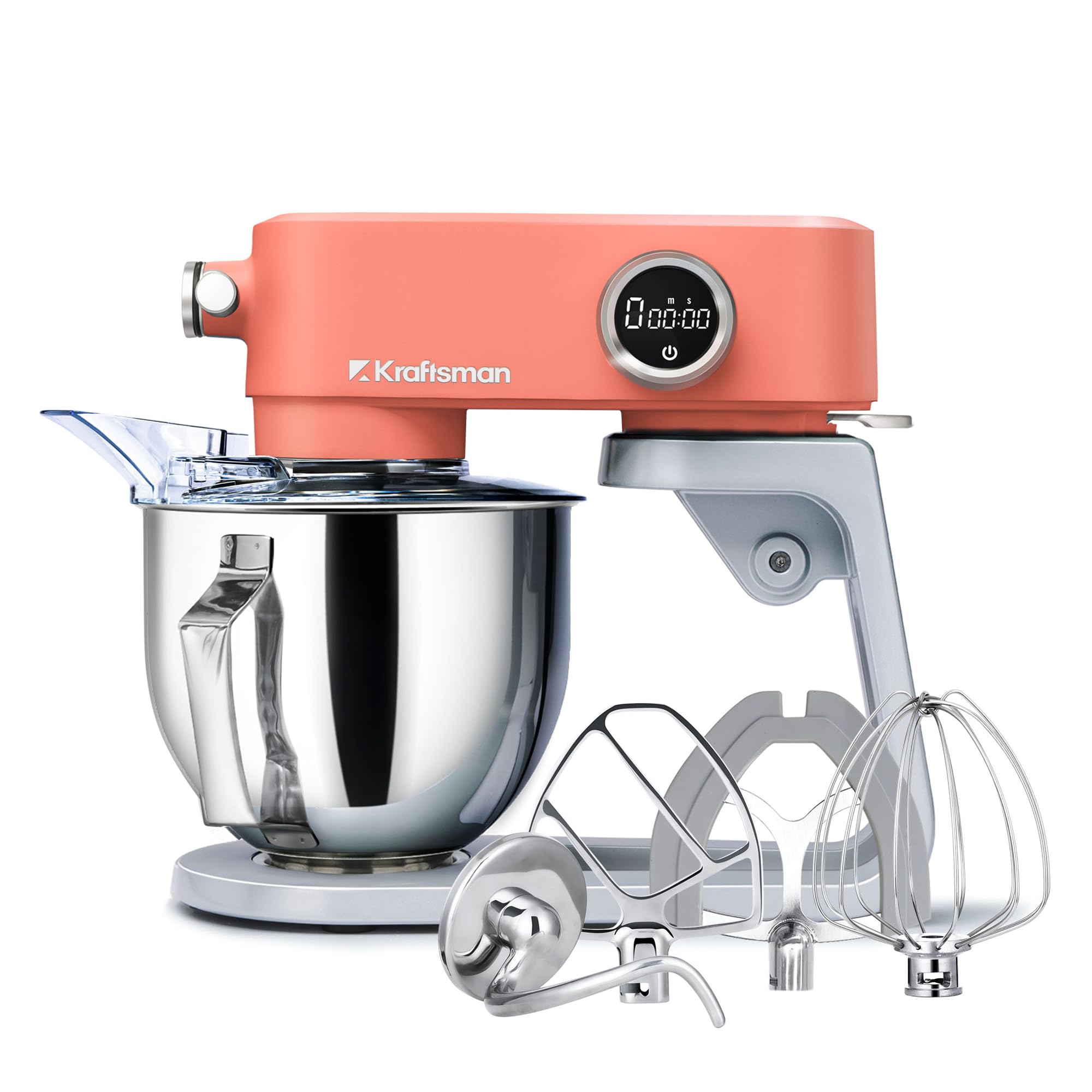 5L Vollmetall-Küchenmaschine,Pizzateig Knetmaschine,Teigmaschine mit leisem Kupfer-DC-Motor, 4 Edelstahl-Aufsätzen ohne Beschichtung und universellem Multifunktionsanschluss