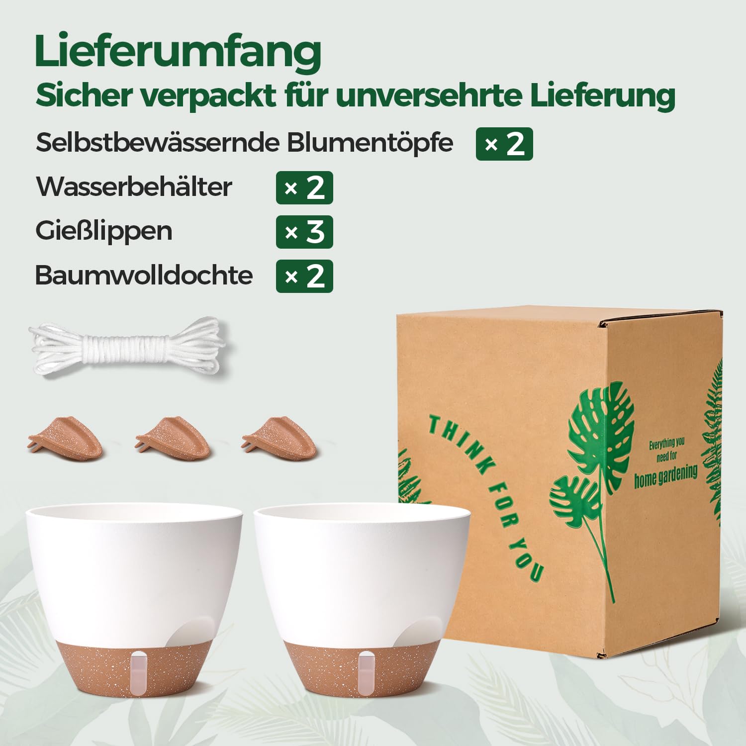T4U 2er Set 25cm Selbstbewässernder Blumentopf mit Wasserstandsanzeige, ideal für Geigenfeige & Monstera, pflegeleicht, blumentopf Gross innen & pflanzkübel groß außen,（Weiß）