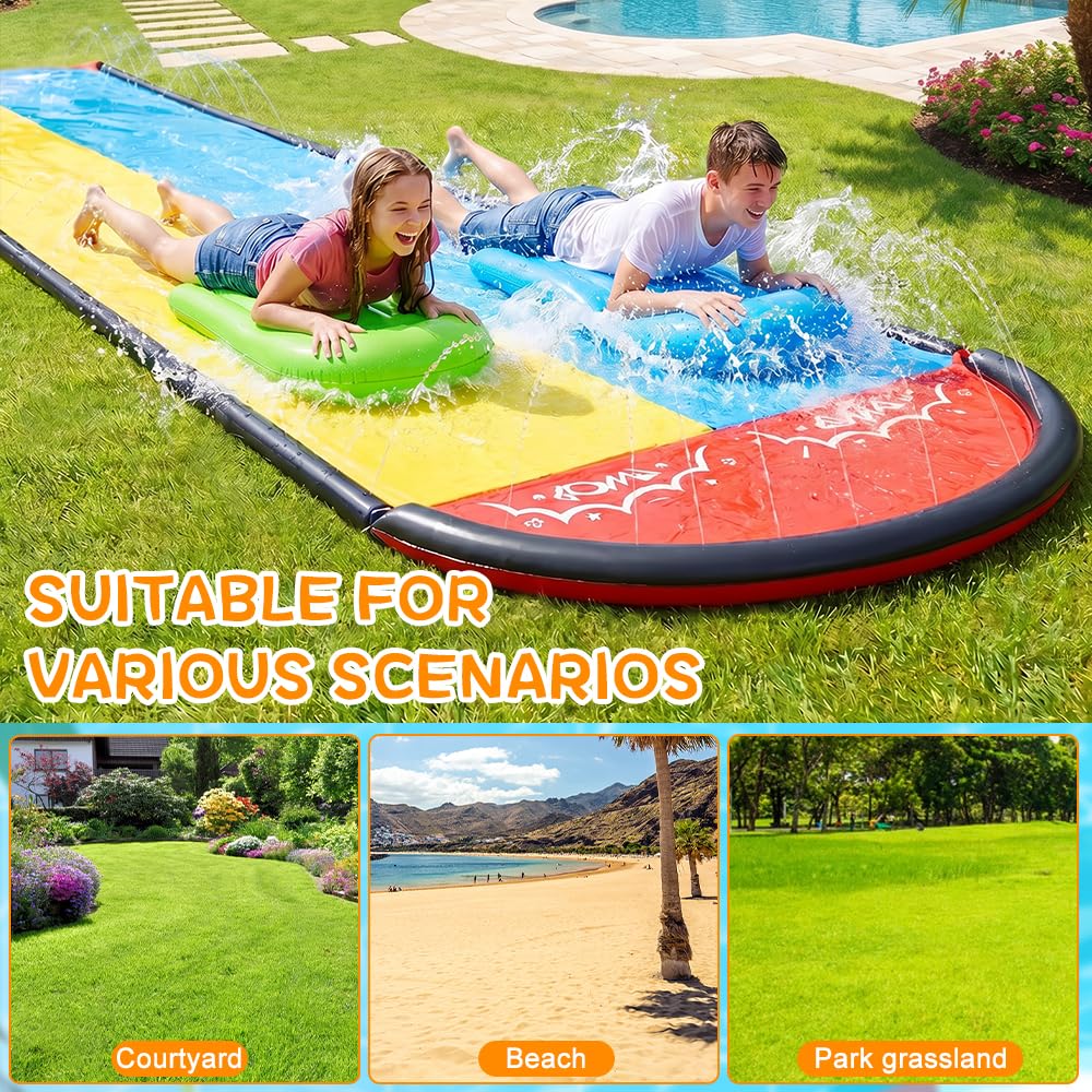Wasserrutsche Garten für Kinder 610cm/20ft Doppelrutsche mit Sprinkler Bodyboards